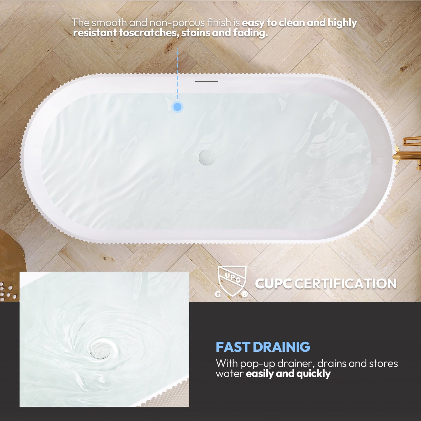 Vinnova Linyi 66.9" x 31.5" Soaking Bathtub
