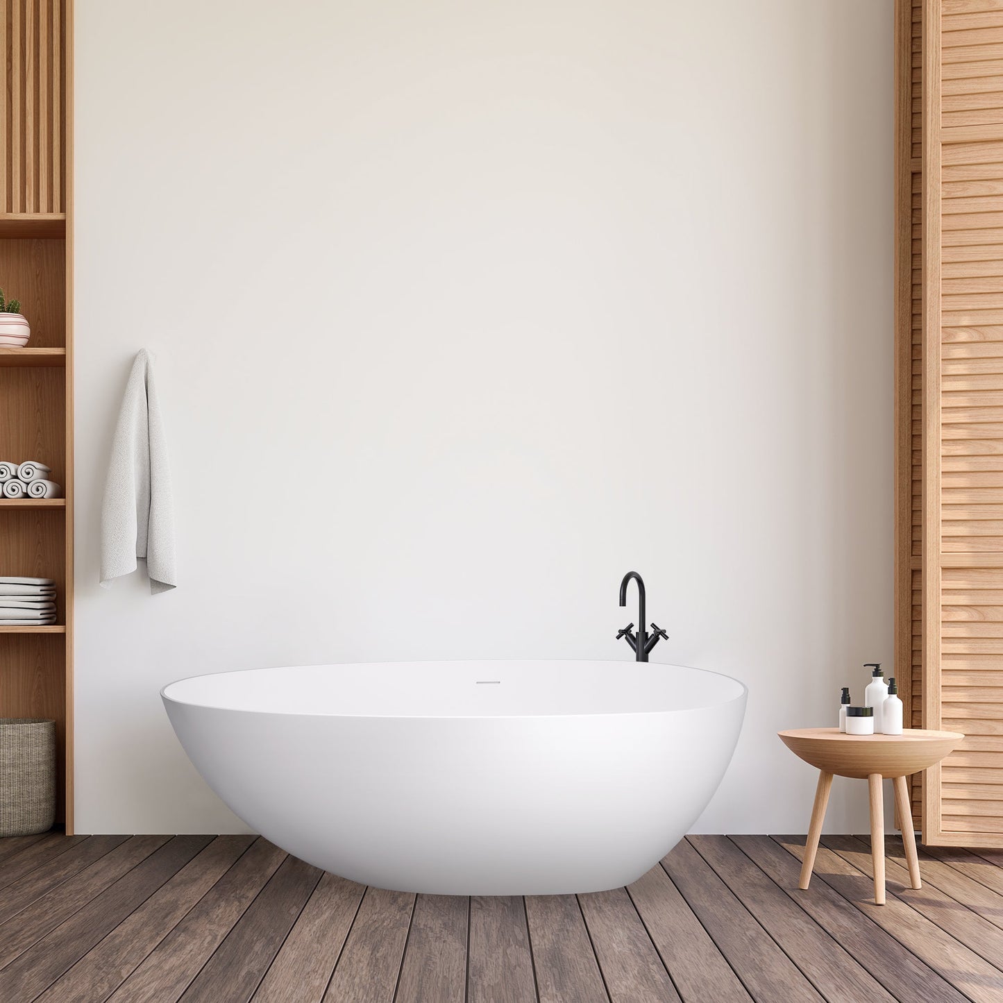 Giotto Solid Surface Soaking Bathtub in Matte White with Matte White Drain and Integrated Overflow