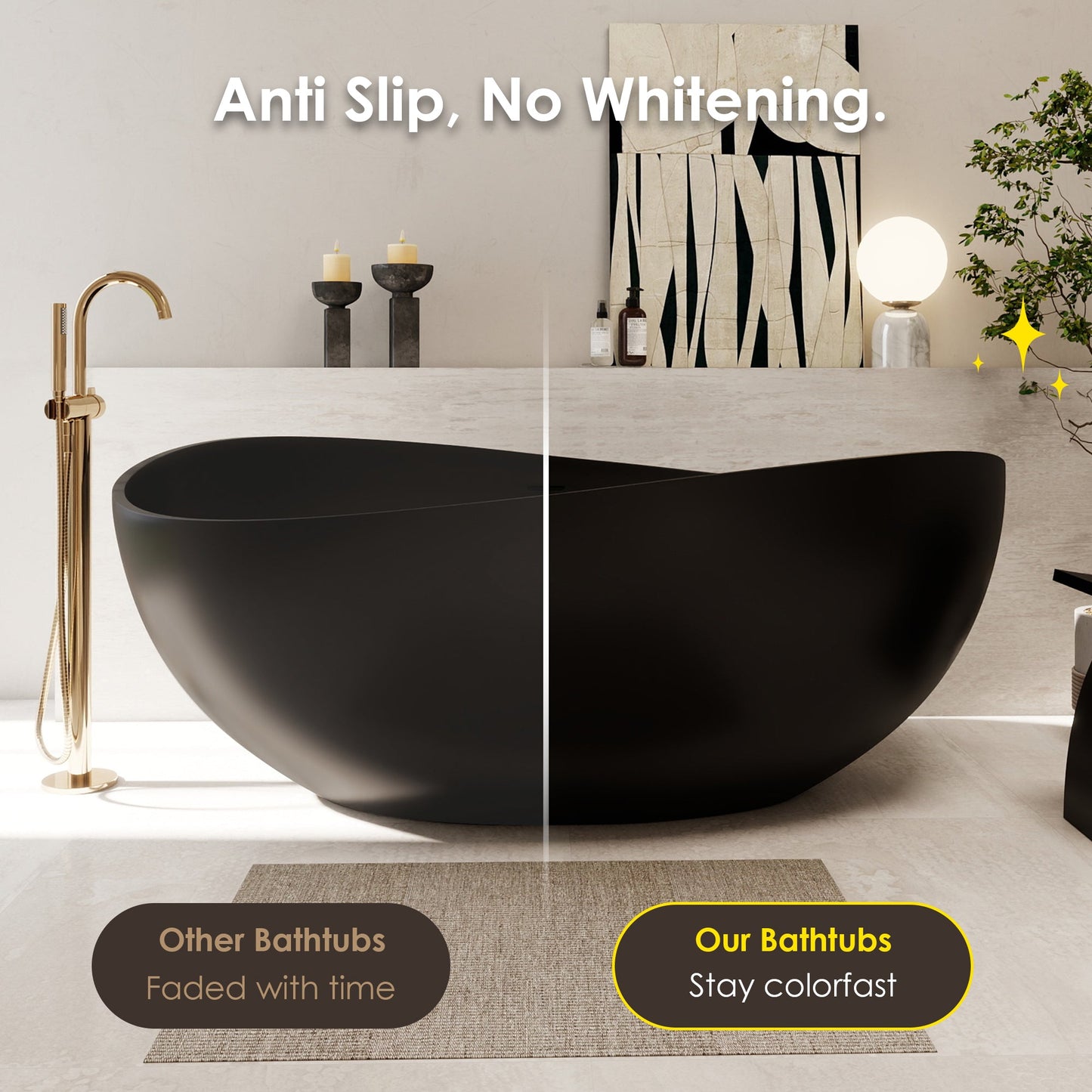 Vespa 63" x 39" Solid Surface Soaking Bathtub with Drain and Integrated Overflow