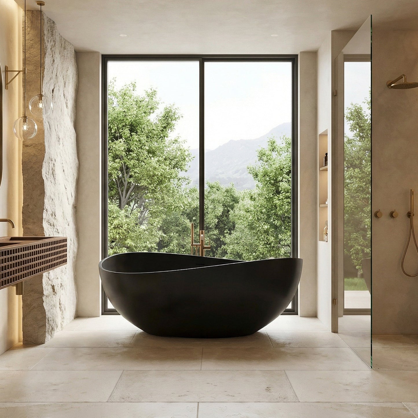 Vespa 63" x 39" Solid Surface Soaking Bathtub with Drain and Integrated Overflow