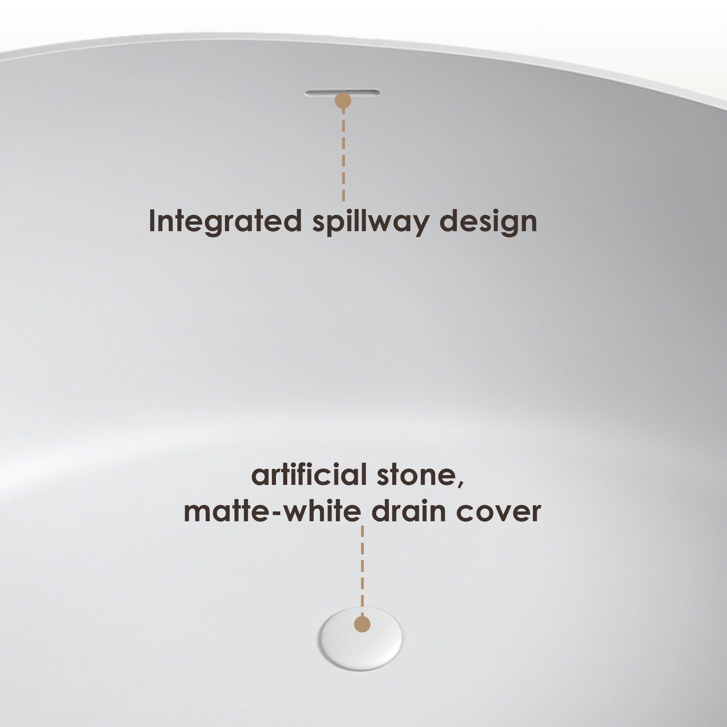 Vespa 63" x 39" Solid Surface Soaking Bathtub with Drain and Integrated Overflow