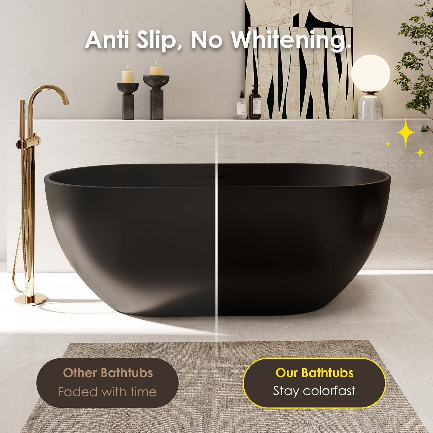 Ryder Solid Surface Soaking Bathtub with Drain and Integrated Overflow