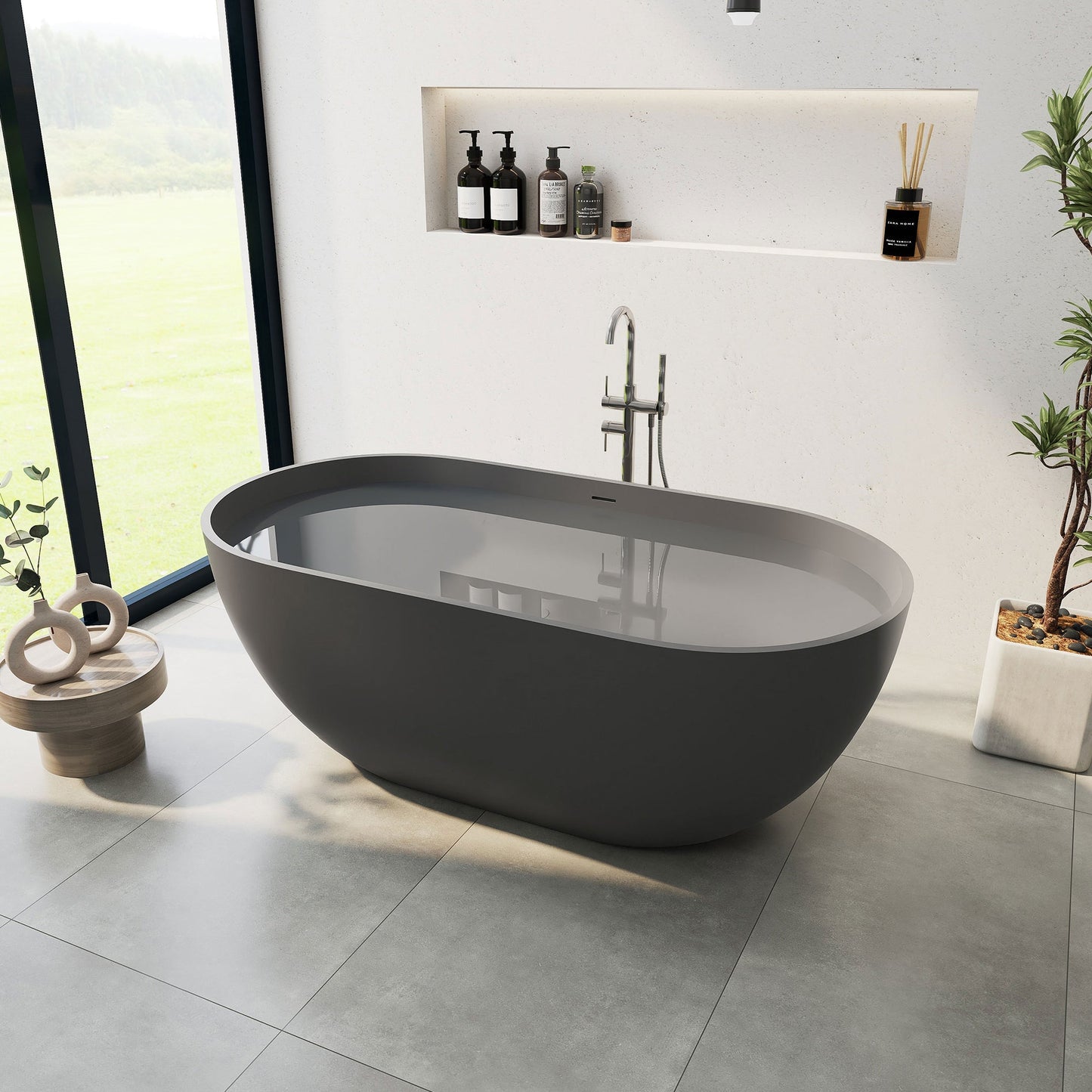 Ryder Solid Surface Soaking Bathtub with Drain and Integrated Overflow