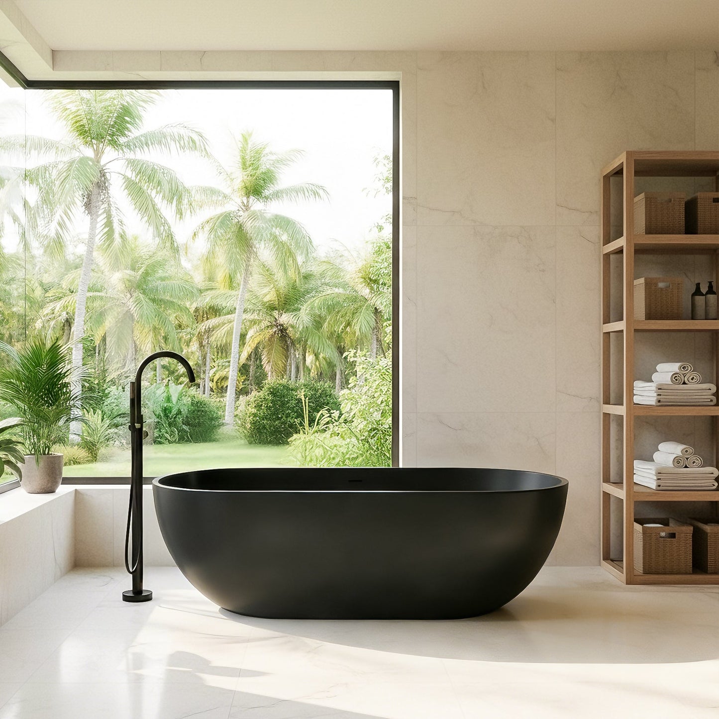 Ryder Solid Surface Soaking Bathtub with Drain and Integrated Overflow