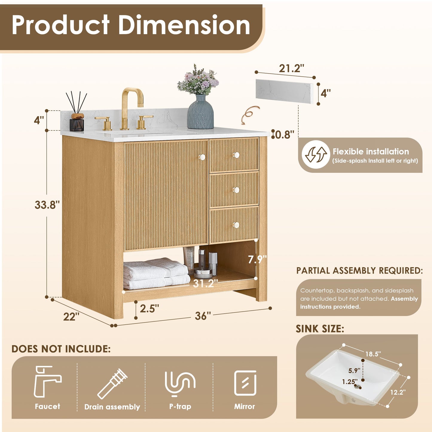 Cecil 36"/48"/60"/72" Single/Double Vanity with Top