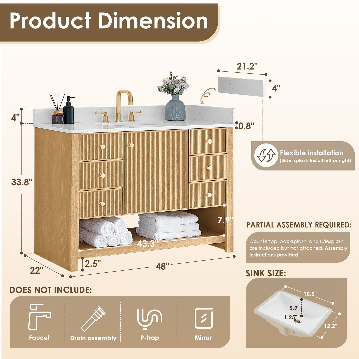 Cecil 36"/48"/60"/72" Single/Double Vanity with Top