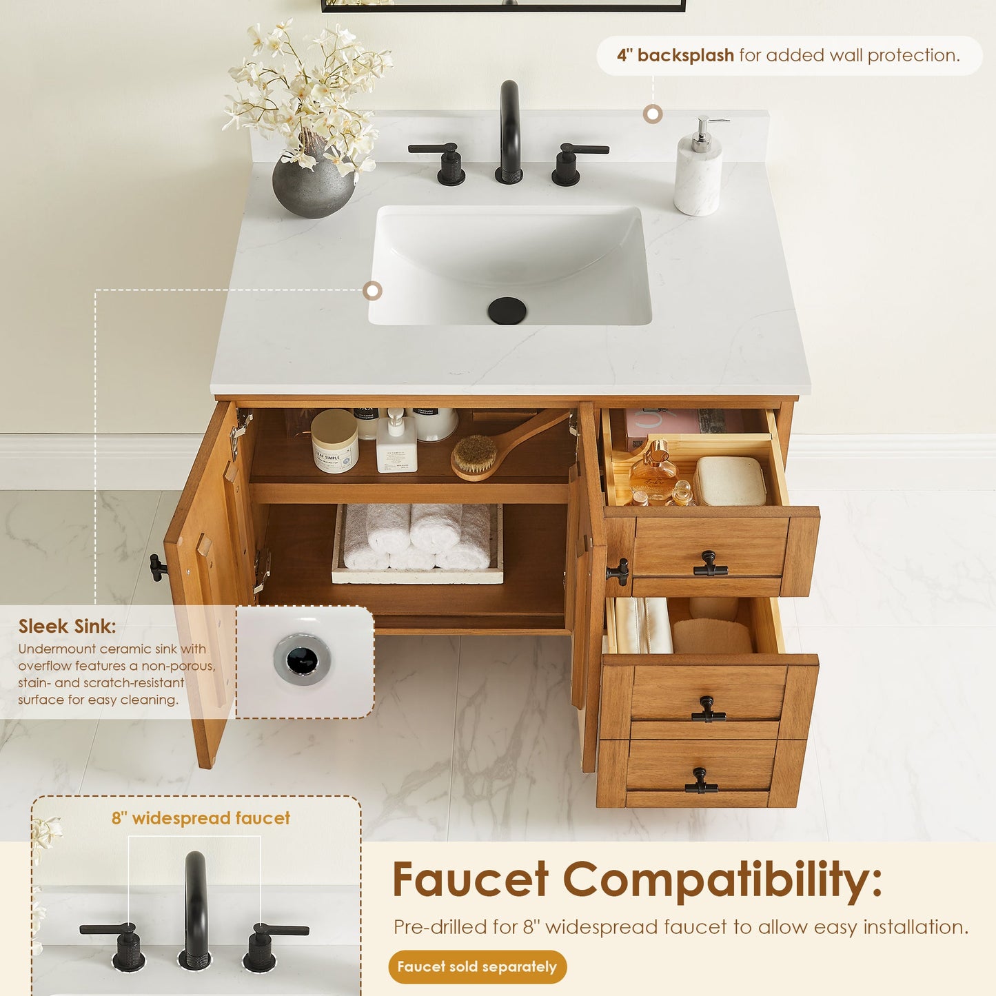 Orasia 36"/48"/60"/72" Single/Double Vanity with Top