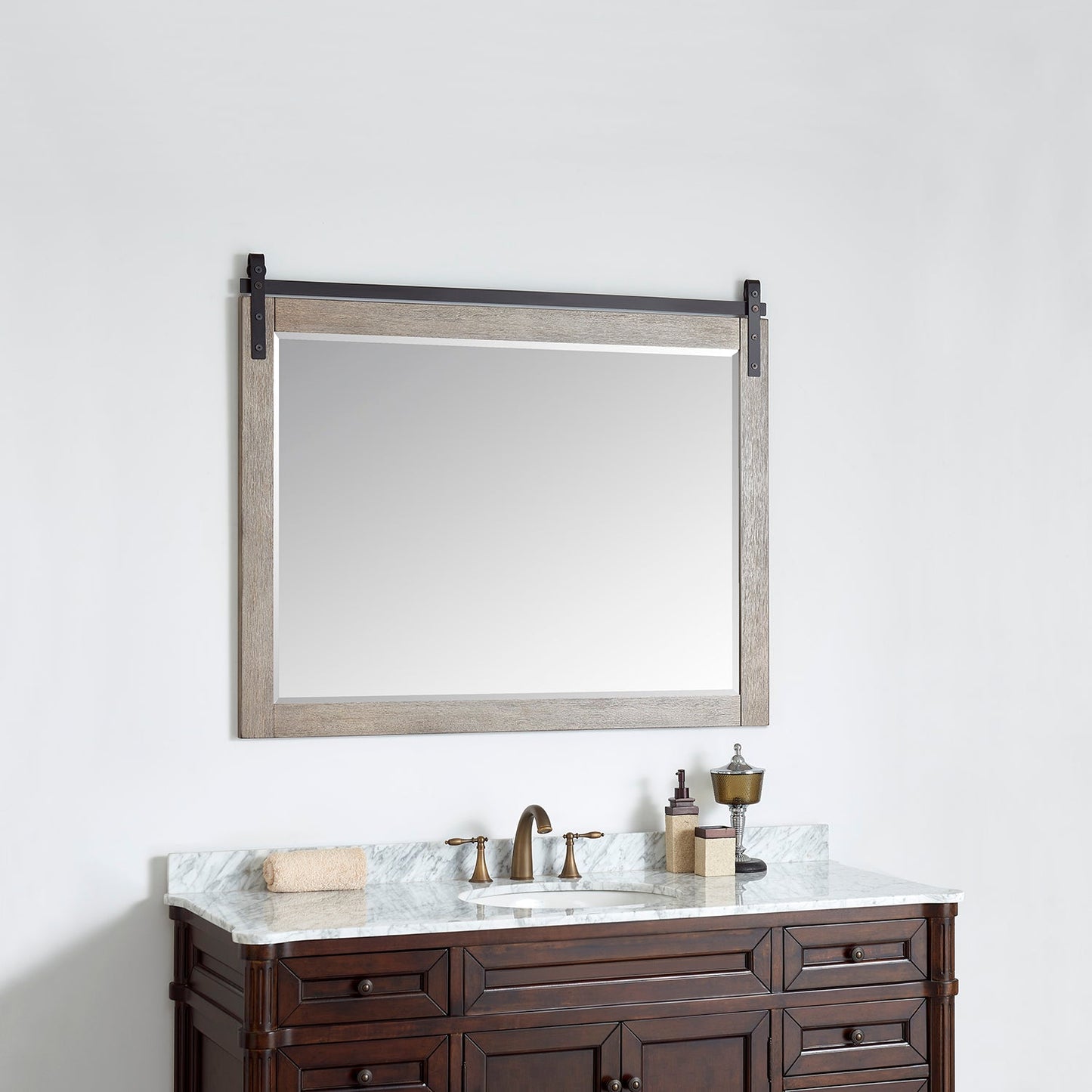 Cortes 48" Rectangular Bathroom Vanity Barndoor Wall Mount Mirror in Grey