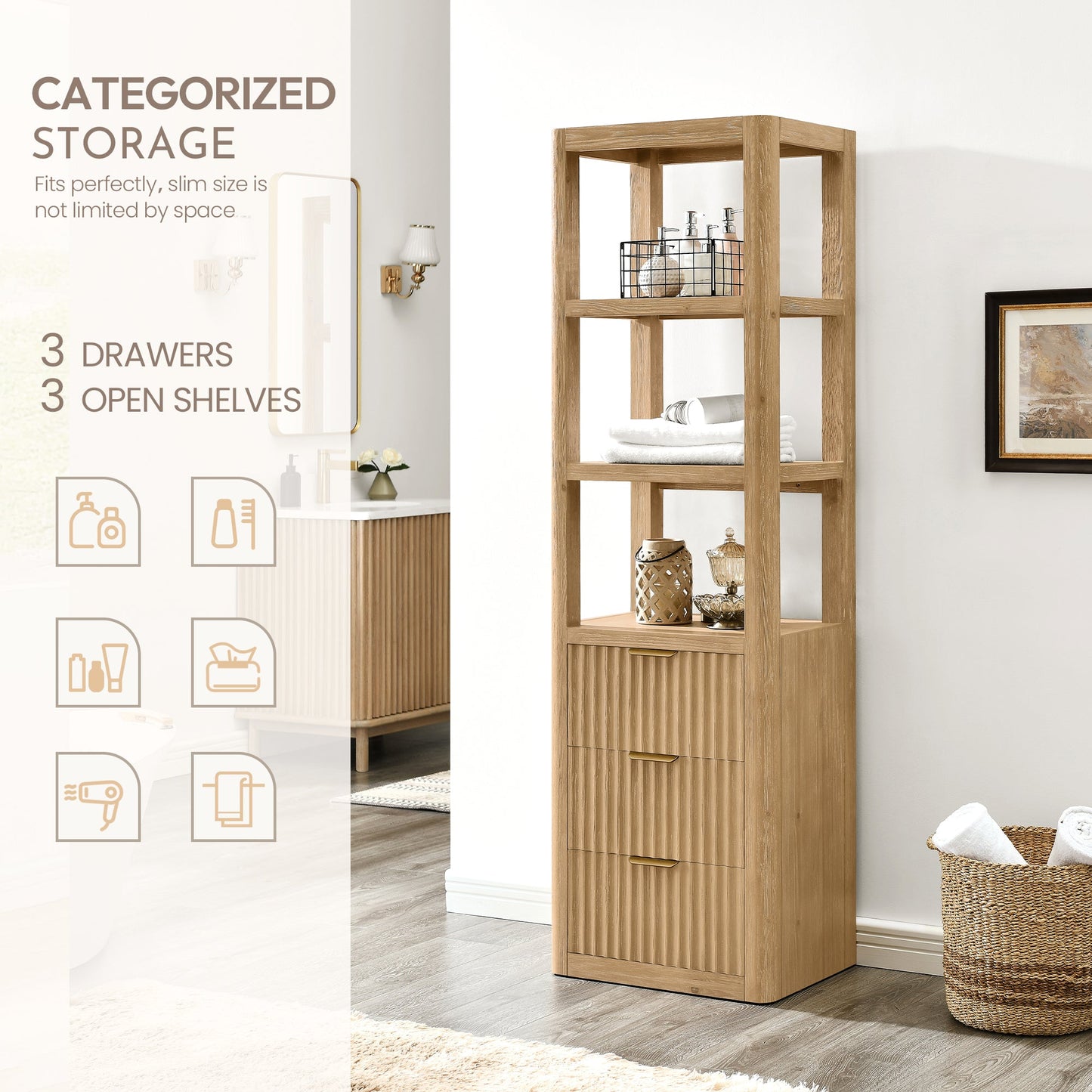 Cádiz 22in. Washed Ash Grey Linen Storage Cabinet for Bathroom and more