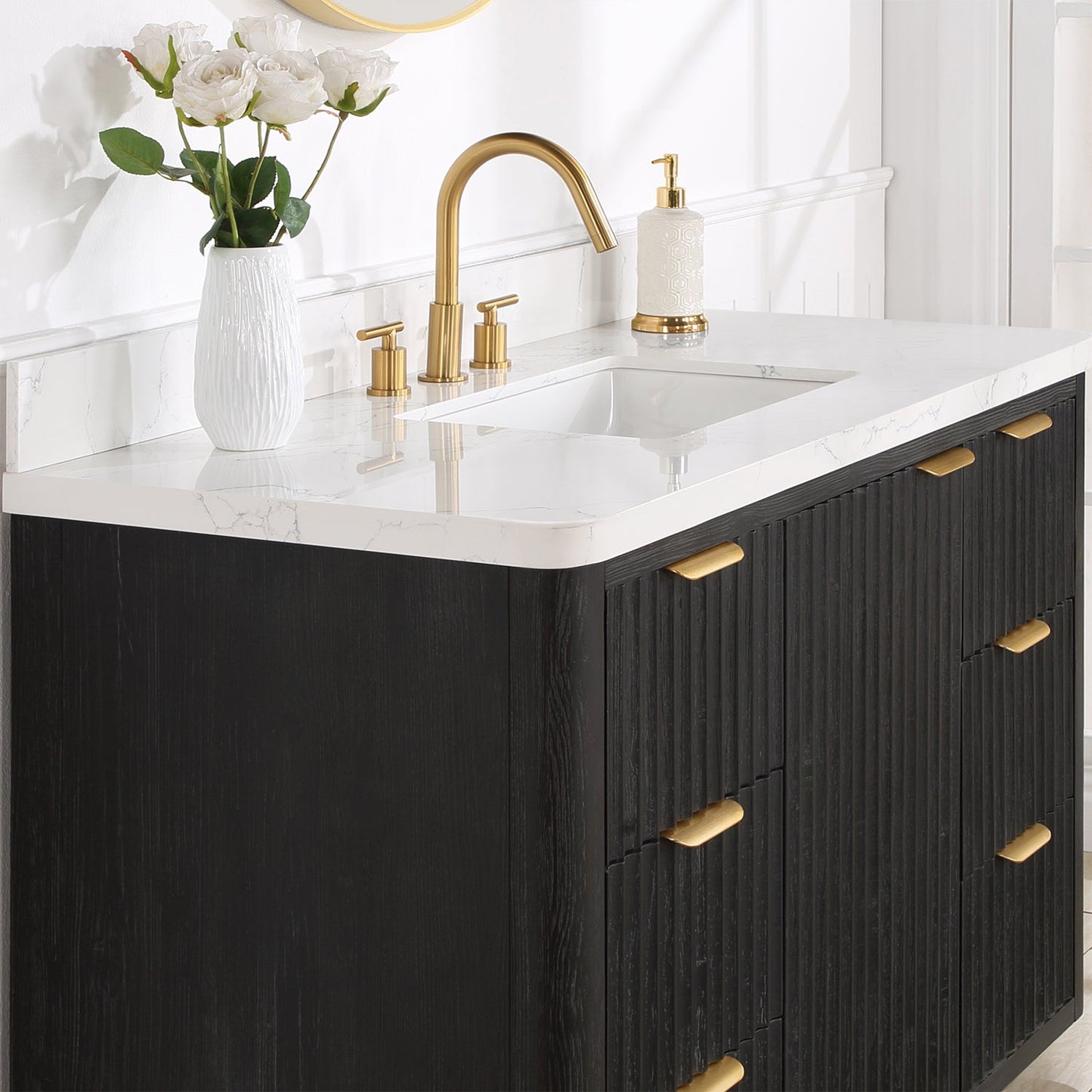 Cádiz 48in. Free-standing Single Bathroom Vanity in Fir Wood Black with Composite top in Lightning White