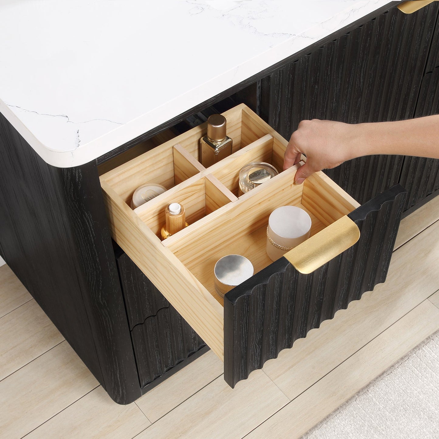 Cádiz 48in. Free-standing Single Bathroom Vanity in Fir Wood Black with Composite top in Lightning White
