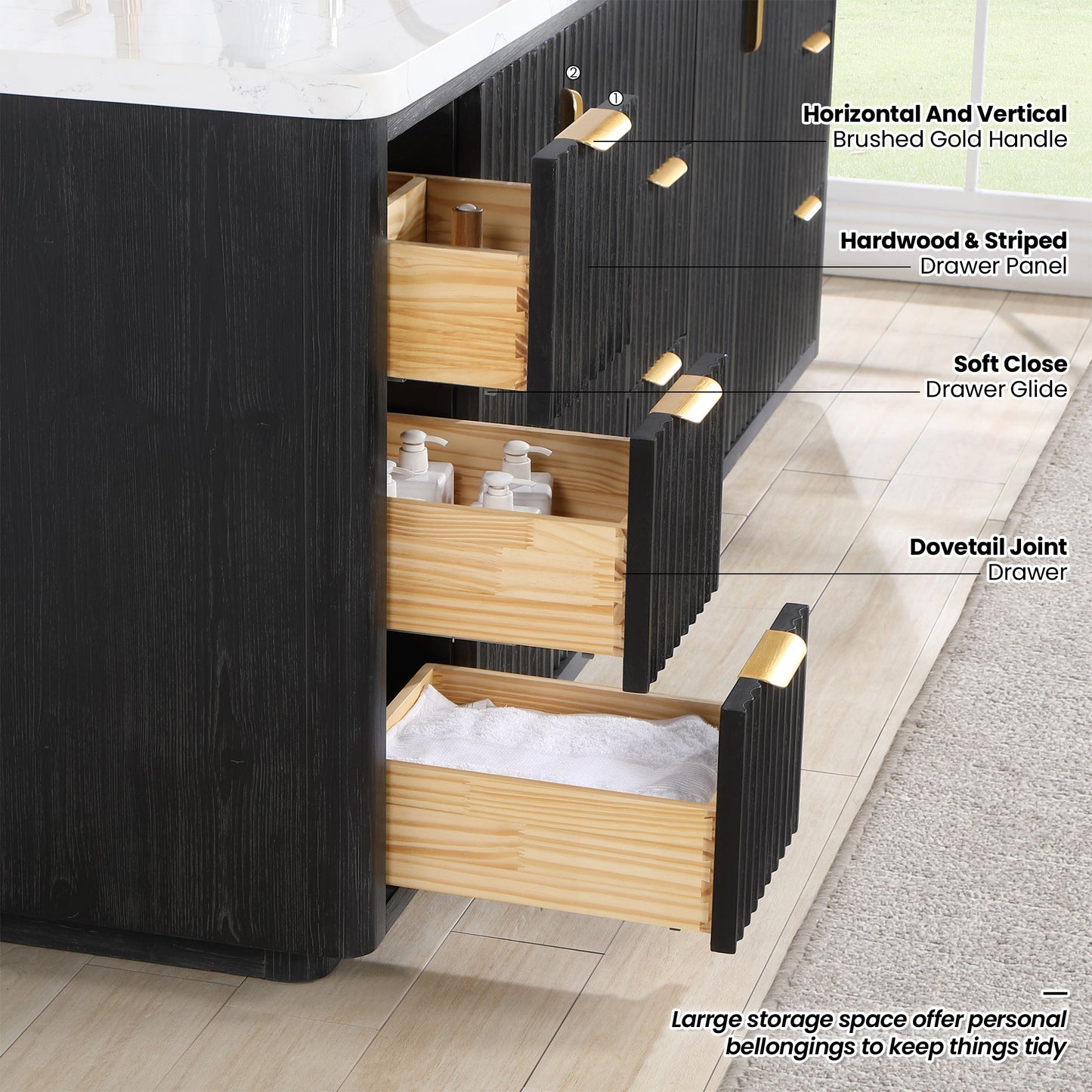 Cádiz 60" Free-standing Single Bathroom Vanity in Fir Wood Black