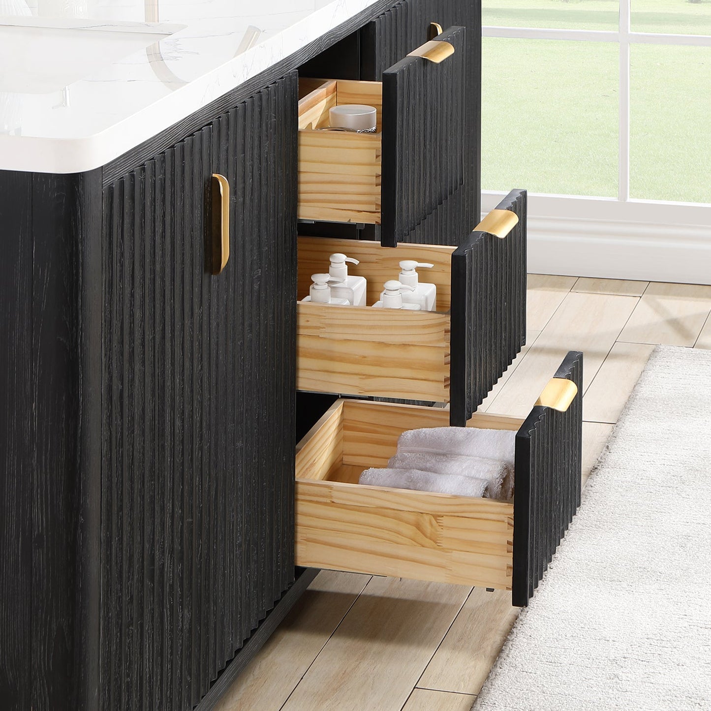 Cádiz 72in. Free-standing Double Bathroom Vanity in Fir Wood Black with Composite top in Lightning White