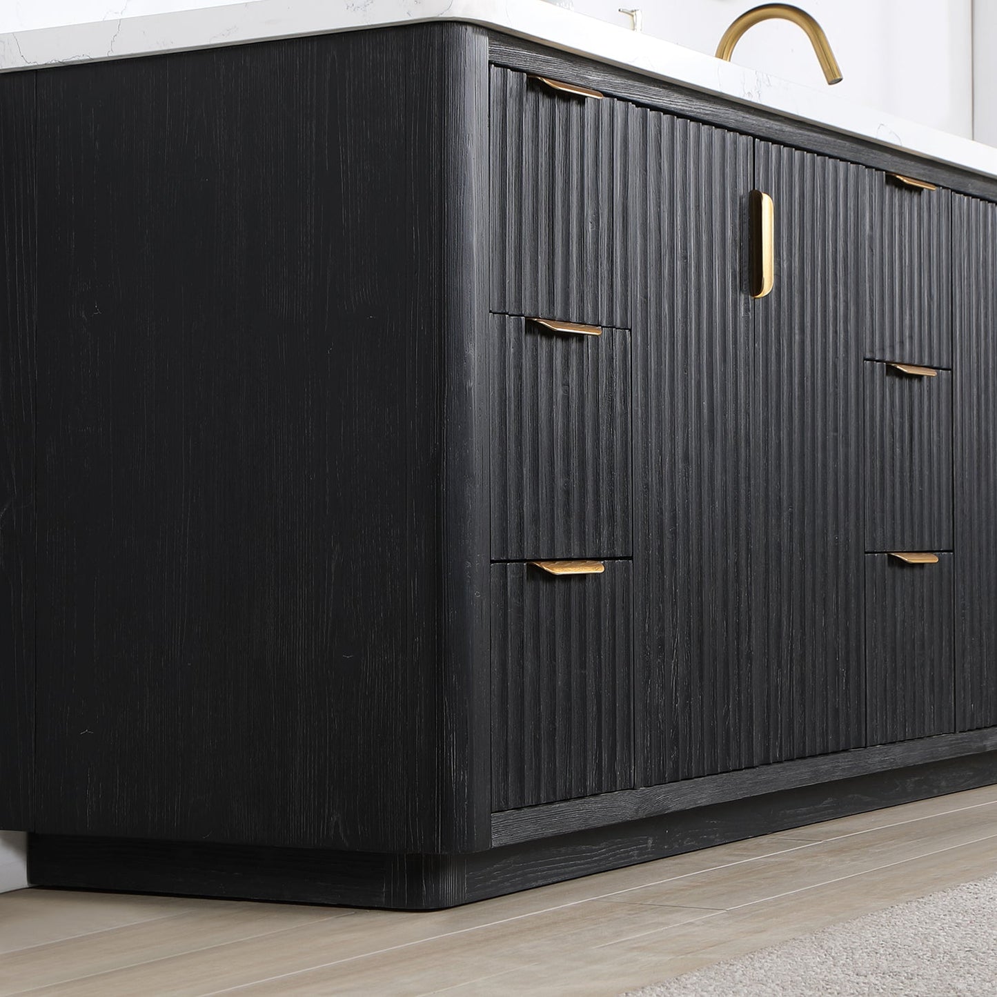 Cádiz 84in. Free-standing Double Bathroom Vanity in Fir Wood Black with Composite top in Lightning White