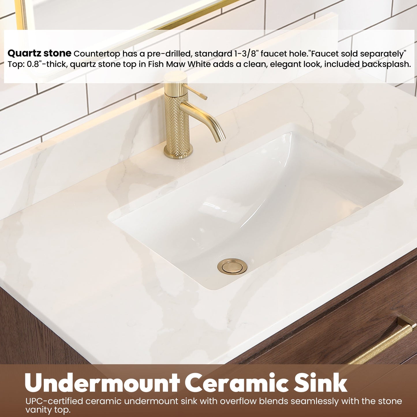 Cristo 36" Floating Single Bath Vanity in Aged Dark Brown Oak with Fish Maw White Quartz Stone Top