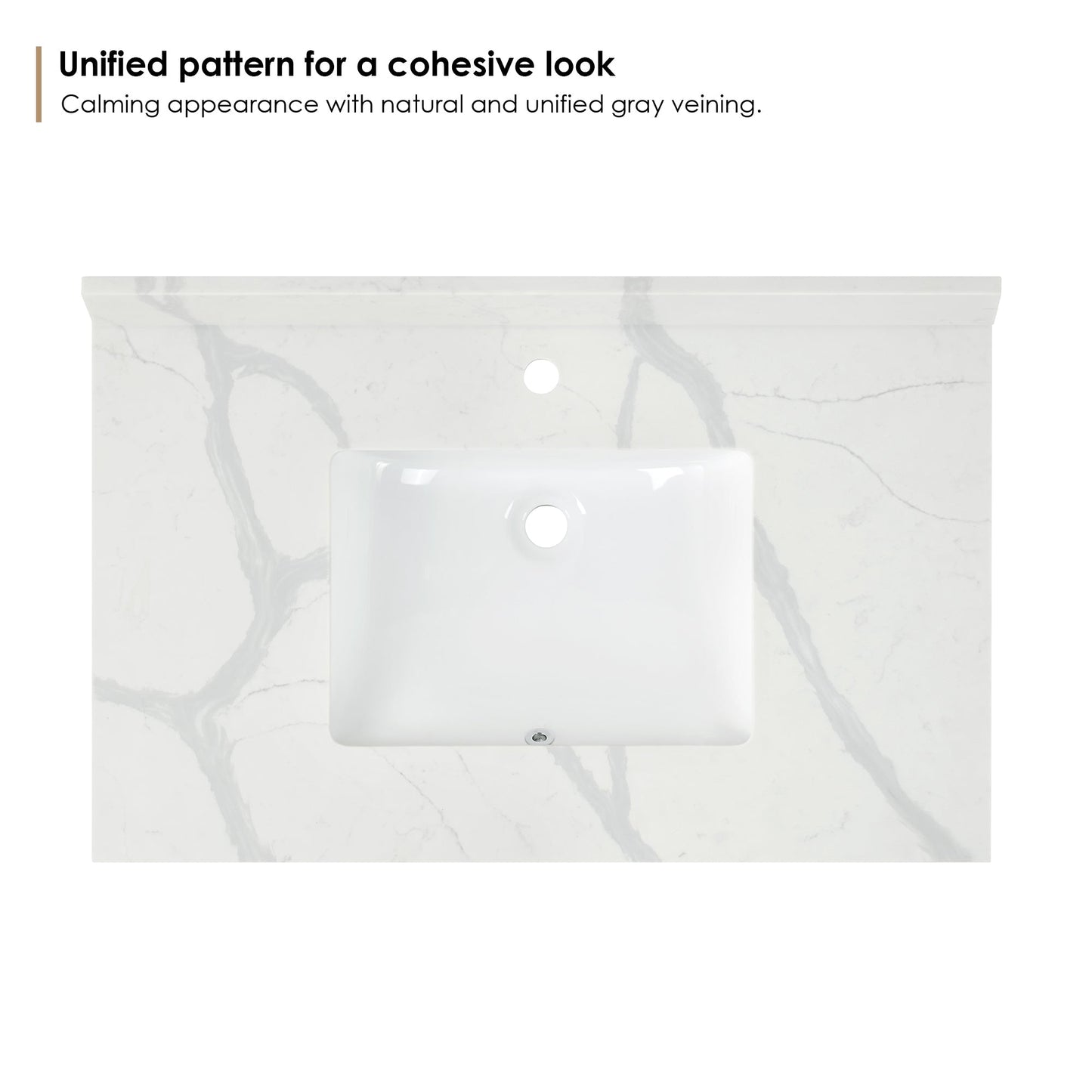 Arbios in Quartz Vanity Top in Calacatta White with White Sink