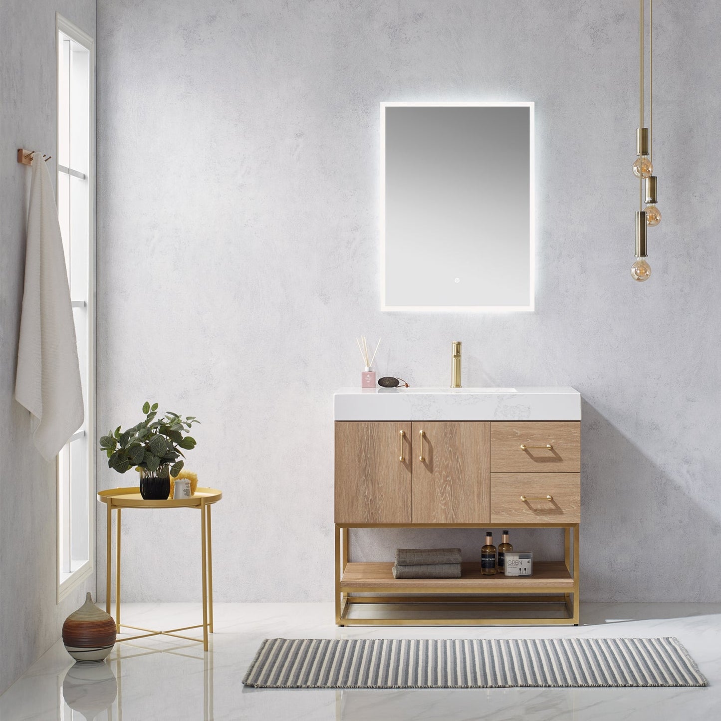 Alistair 36" Single Vanity in North American Oak | Brushed Gold