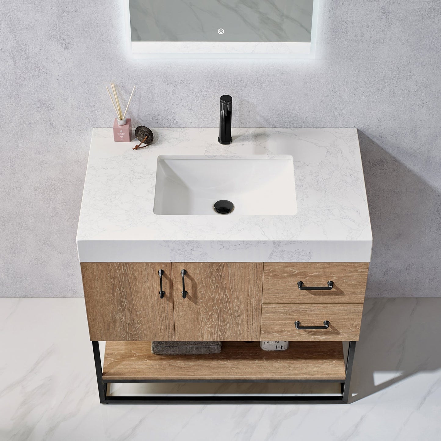 Alistair 36B" Single Vanity in North American Oak | Matte Black