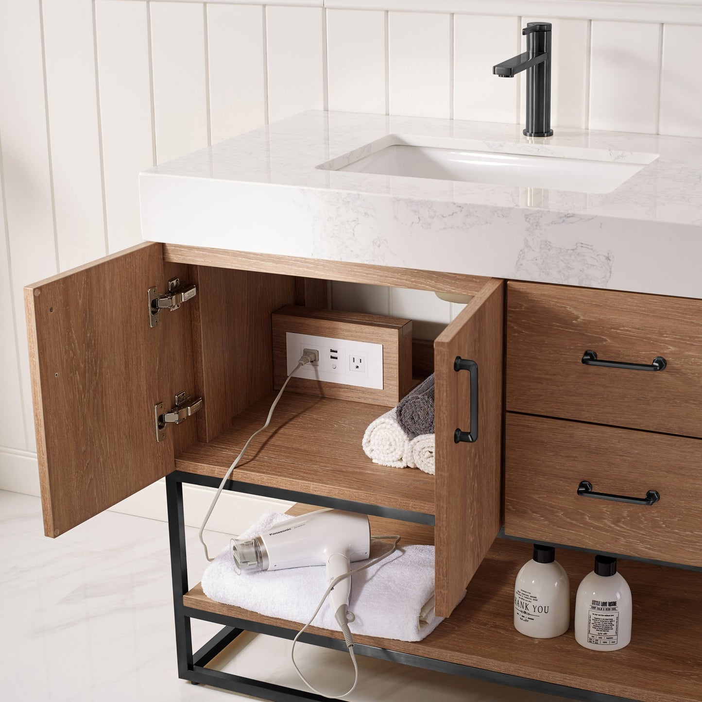 Alistair 36B" Single Vanity in North American Oak | Matte Black