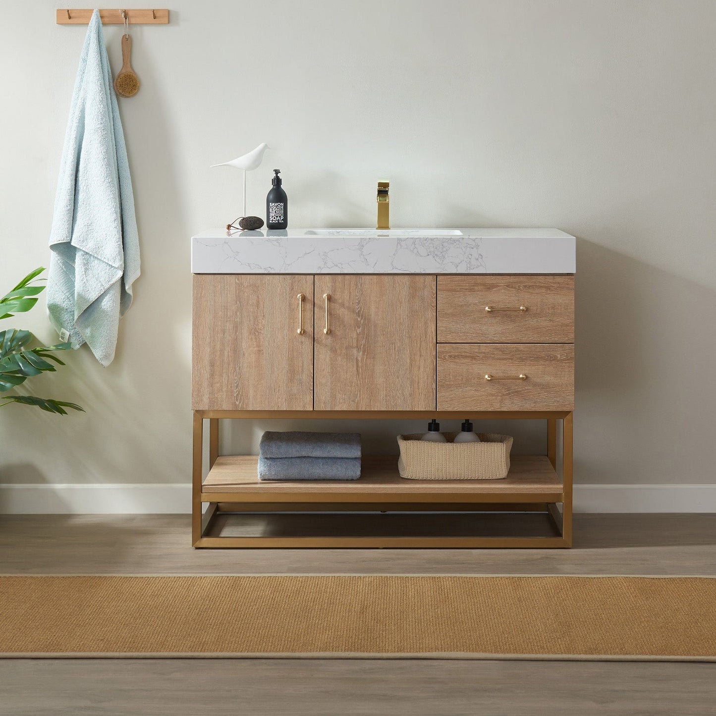 Alistair 42" Single Vanity in North American Oak | Brushed Gold