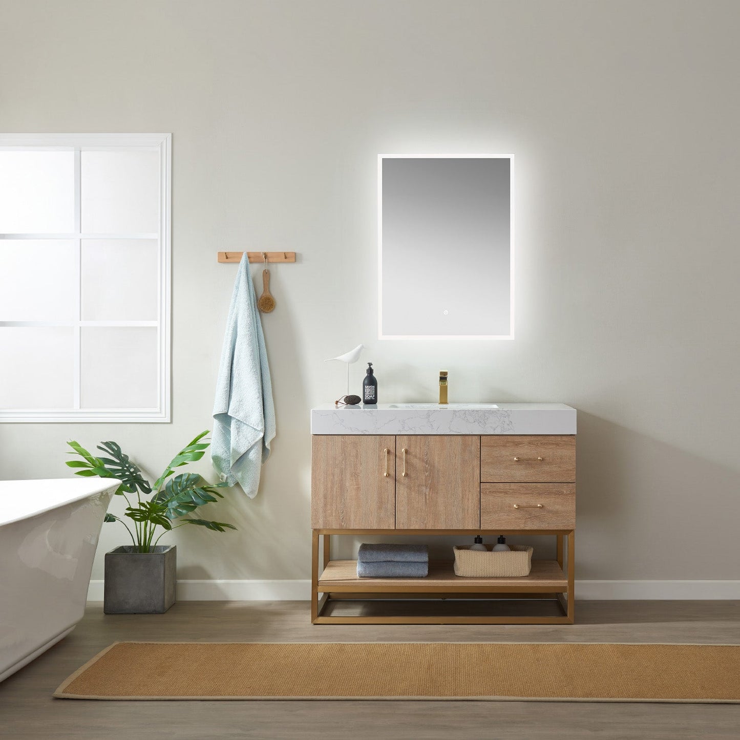 Alistair 42" Single Vanity in North American Oak | Brushed Gold