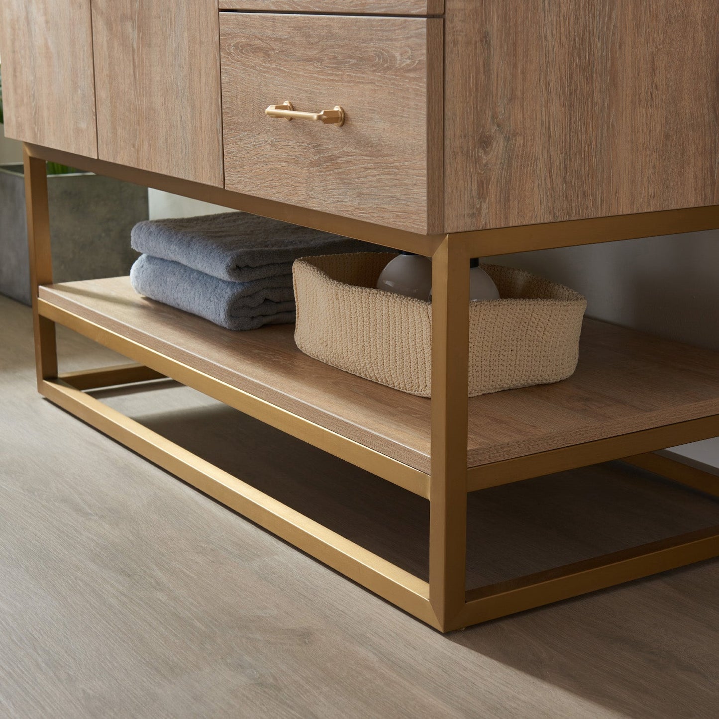 Alistair 42" Single Vanity in North American Oak | Brushed Gold
