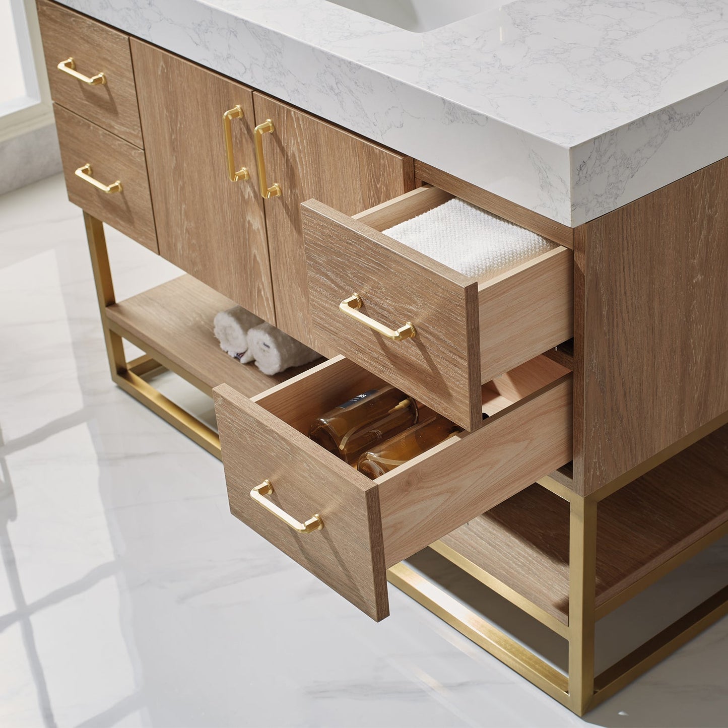 Alistair 48" Single Vanity in North American Oak | Brushed Gold