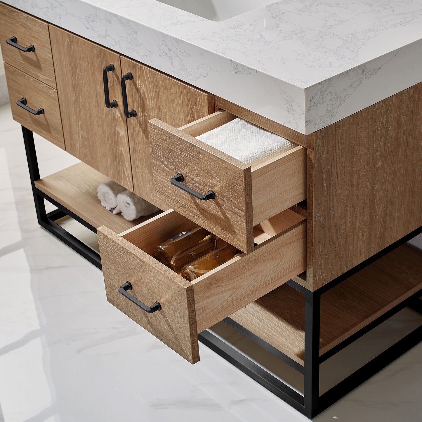 Alistair 48B" Single Vanity in North American Oak | Matte Black