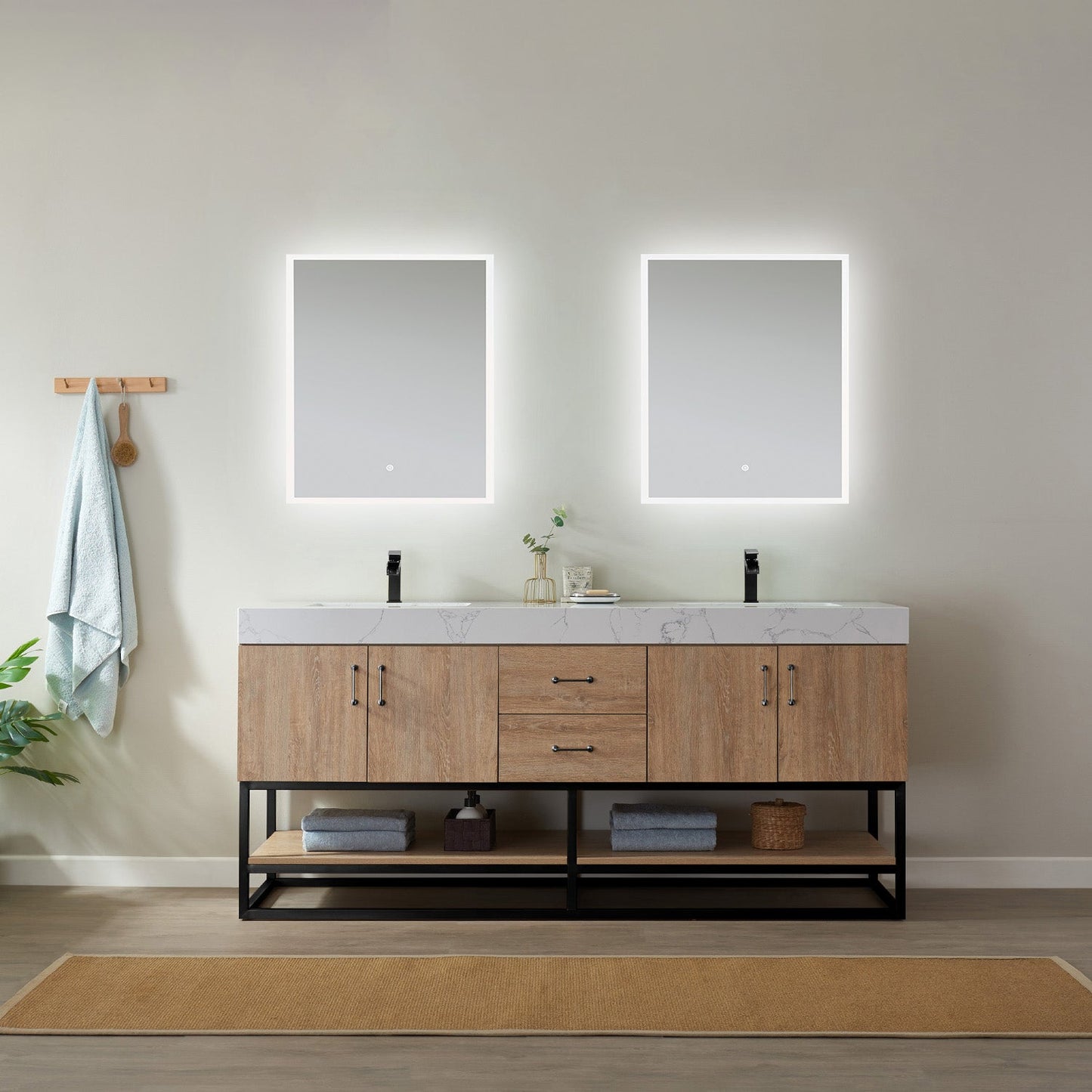 Alistair 72B" Double Vanity in North American Oak | Black