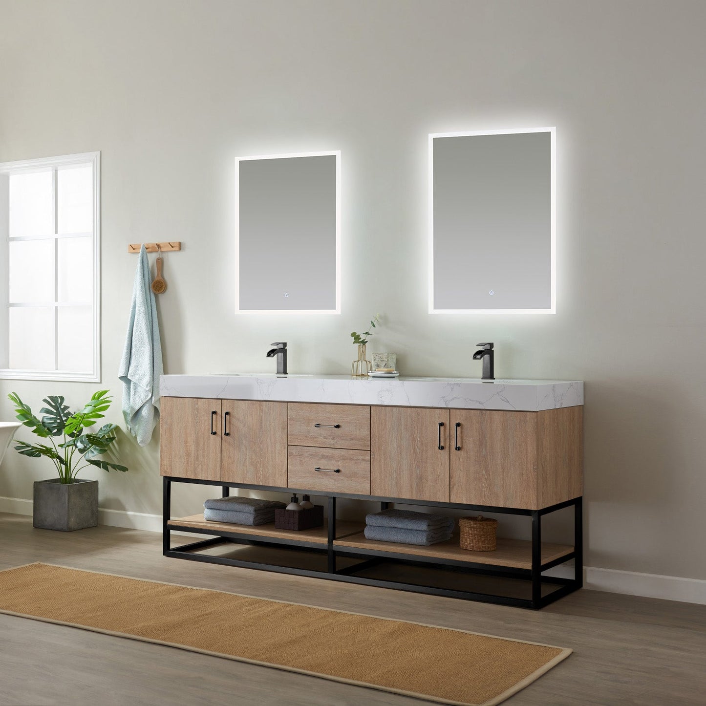 Alistair 72B" Double Vanity in North American Oak | Black
