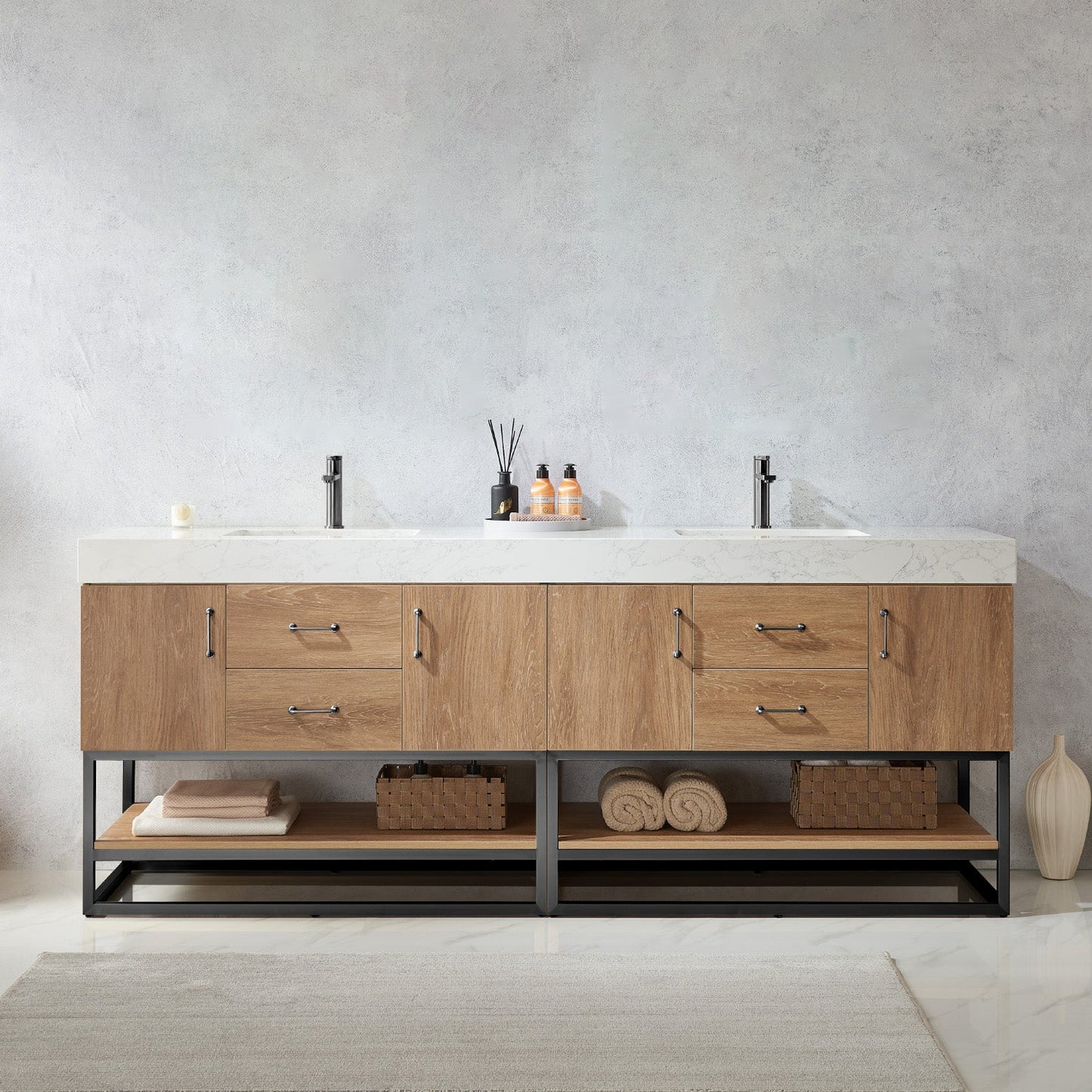 Alistair 84B" Double Vanity in North American Oak | Black