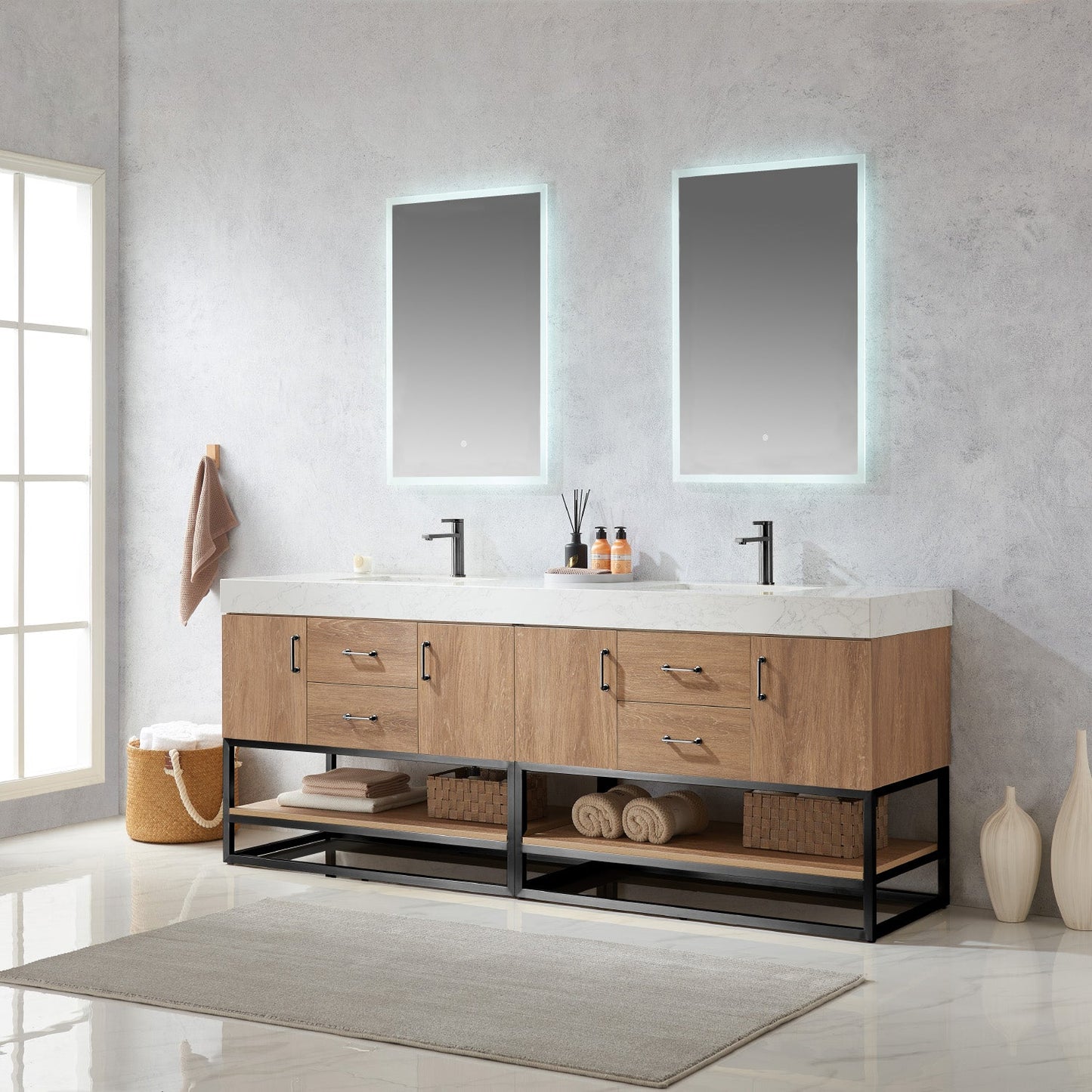 Alistair 84B" Double Vanity in North American Oak | Black