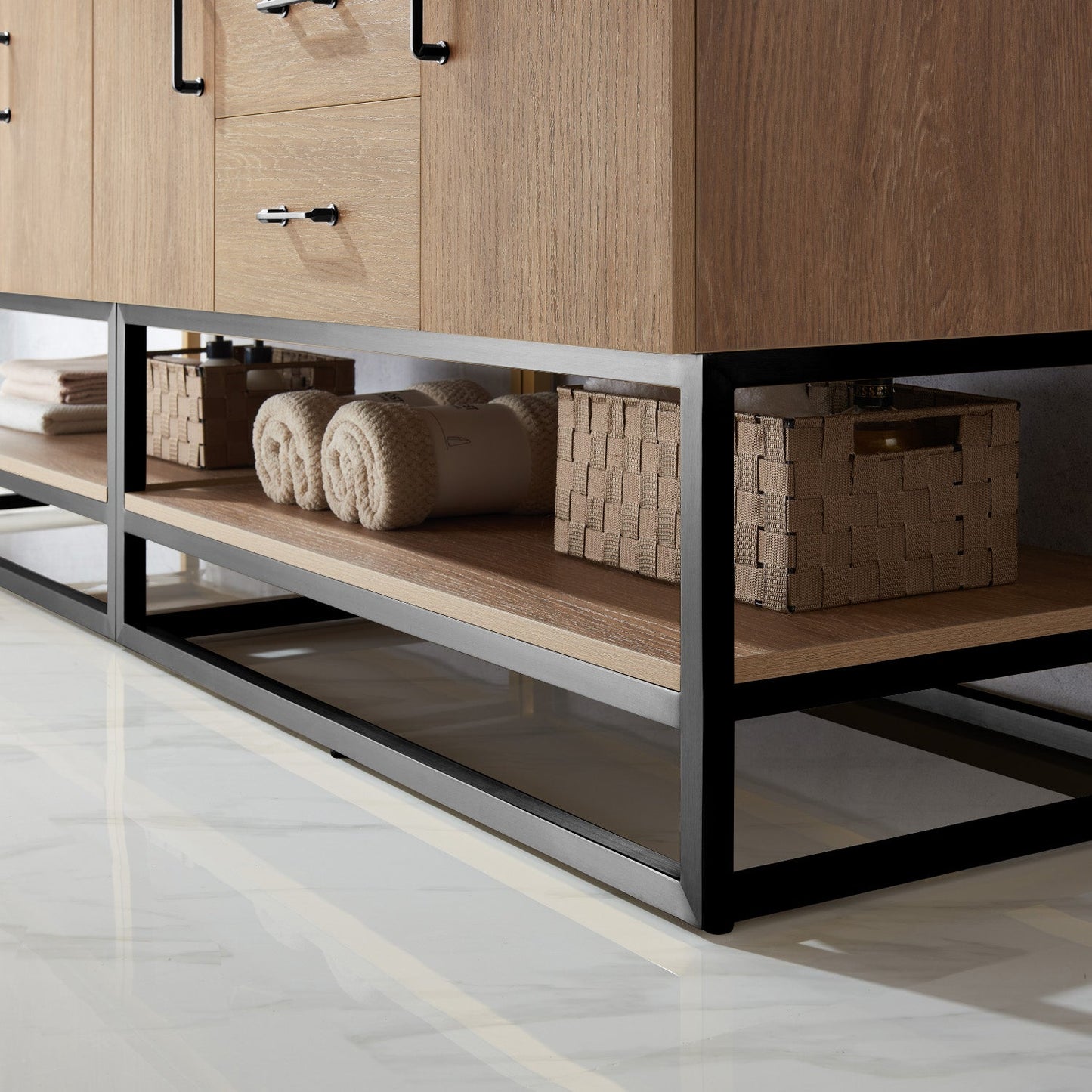 Alistair 84B" Double Vanity in North American Oak | Black