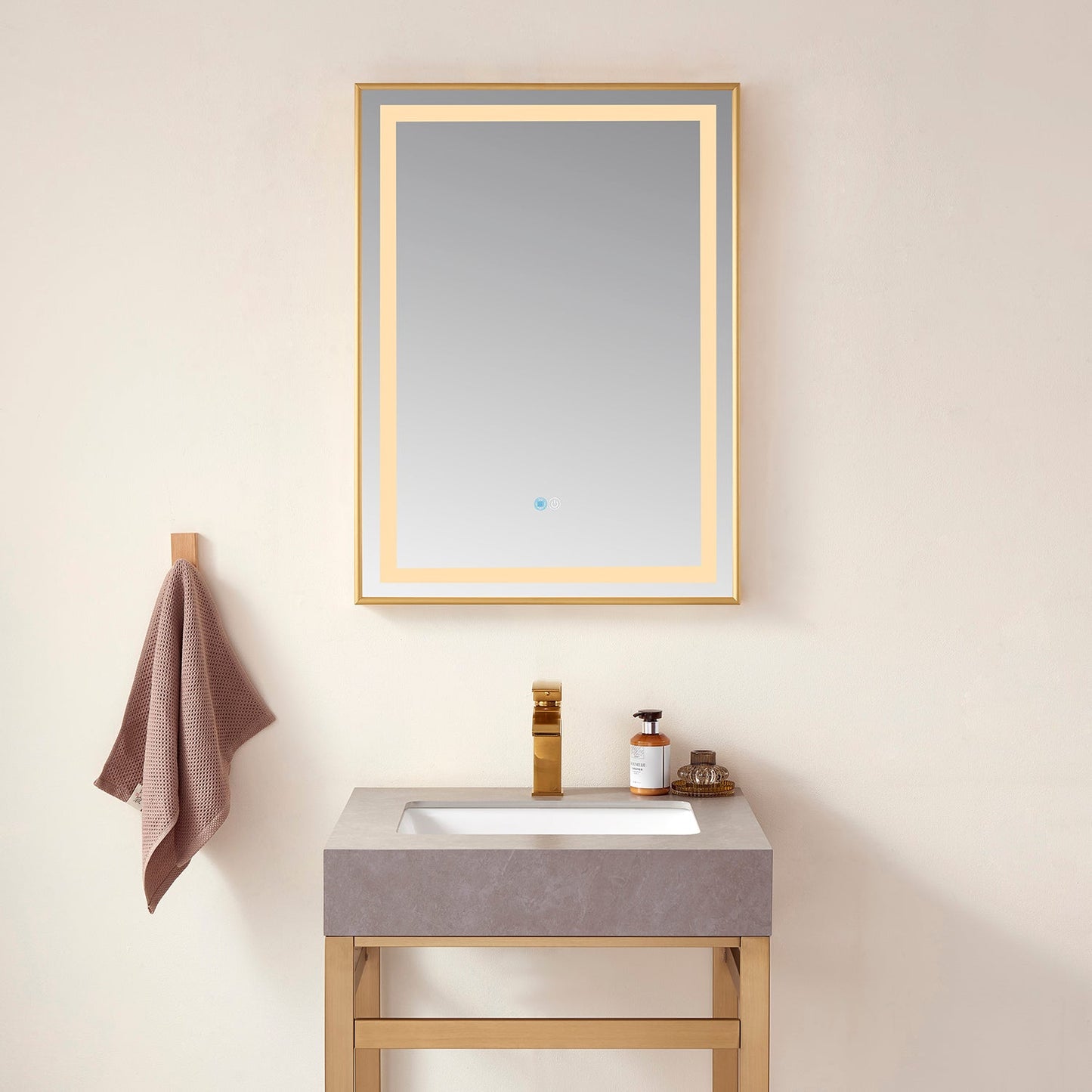 Teruel 24" Rectangular Aluminum Framed LED Wall Mount Bathroom Vanity Mirror in Gold