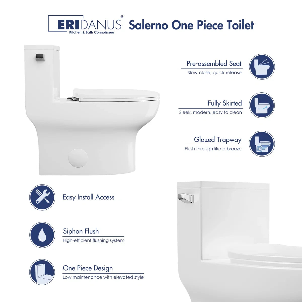Salerno Elongated One-Piece Toilet – Side or Top Flush Button
