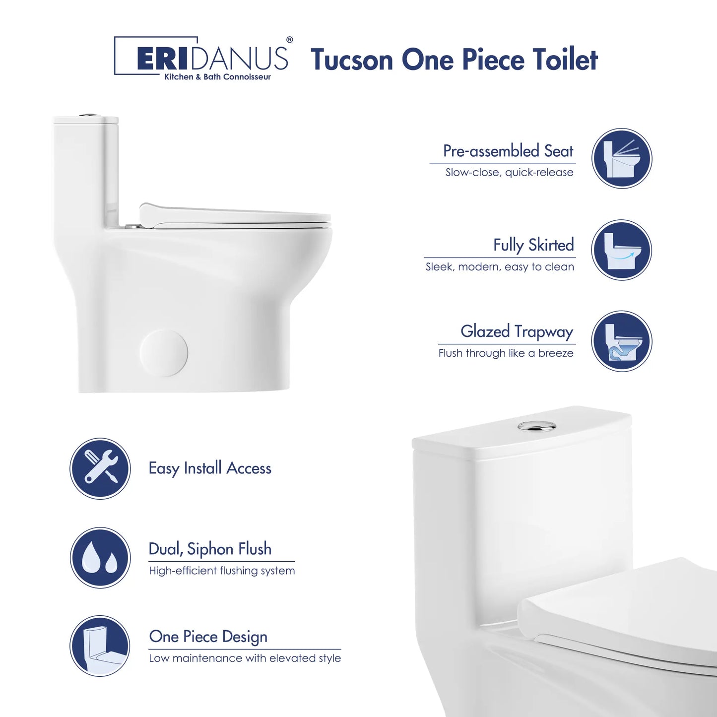 Tucson One-Piece Standard Height Compact Elongated Toilet, 1.1/1.6 GPF Dual Flush