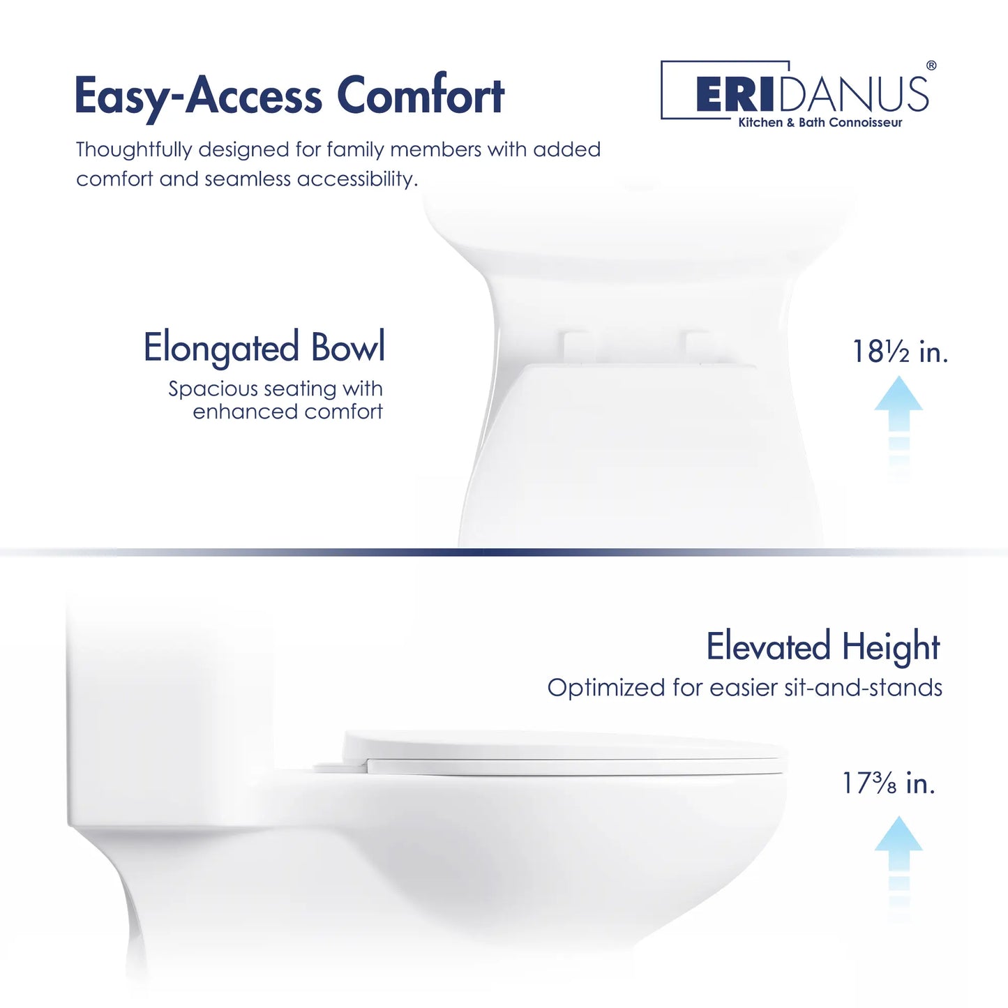 Dublin 1.1/1.6 GPF Elongated Chair Height One-Piece Toilet, Floor Mounted