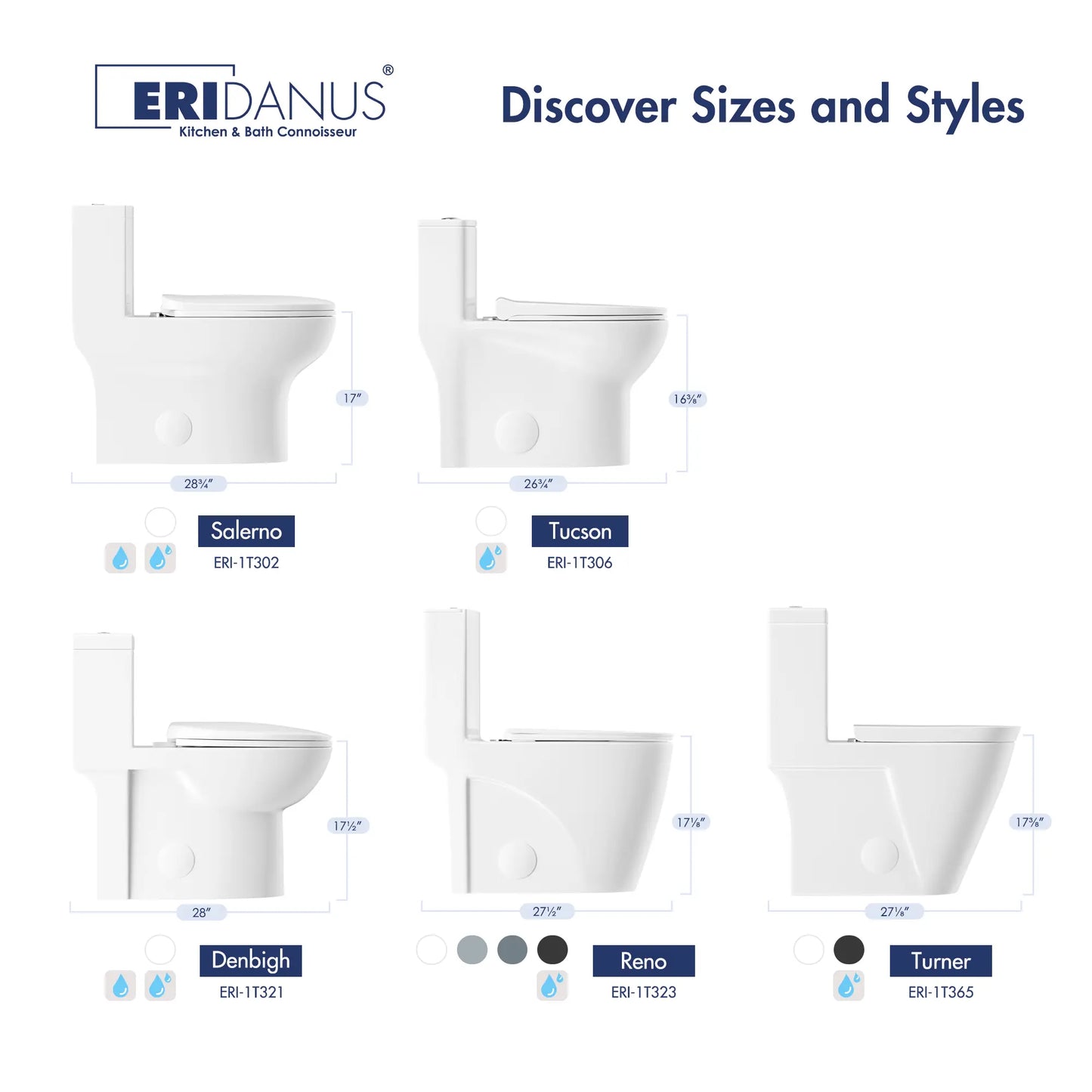 Reno One-Piece Chair Height Elongated Toilet, 1.1/1.6 GPF Dual Flush, Multiple Colors