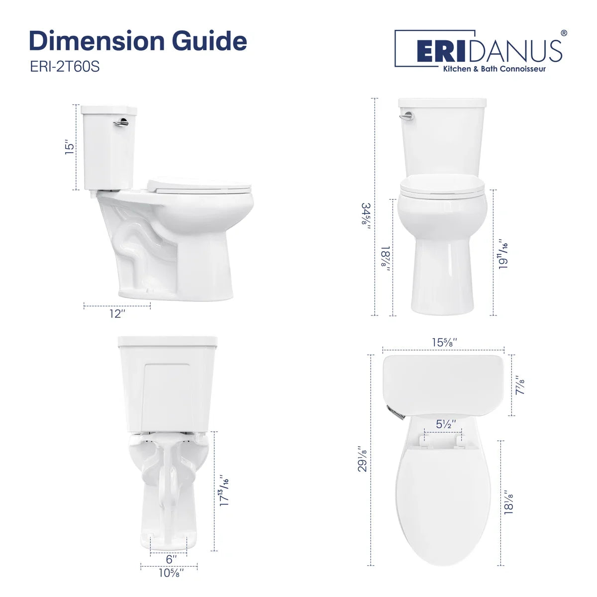 Dayton Elongated 18.9" Chair Height Two-Piece Toilet, Single or Dual Flush, Soft-Close Seat