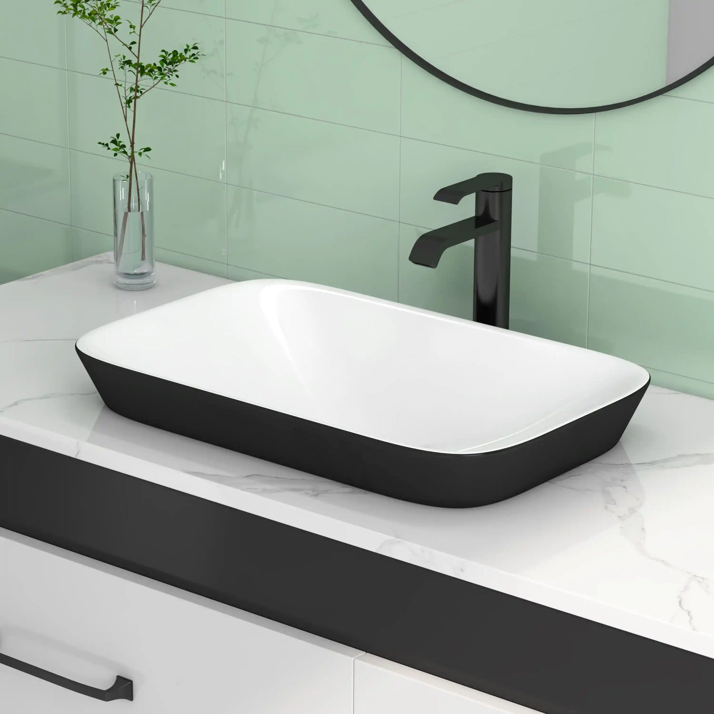 Salerno 21" x 13" Rectangular Semi-Recessed Vitreous China Vessel Bathroom Sink in White