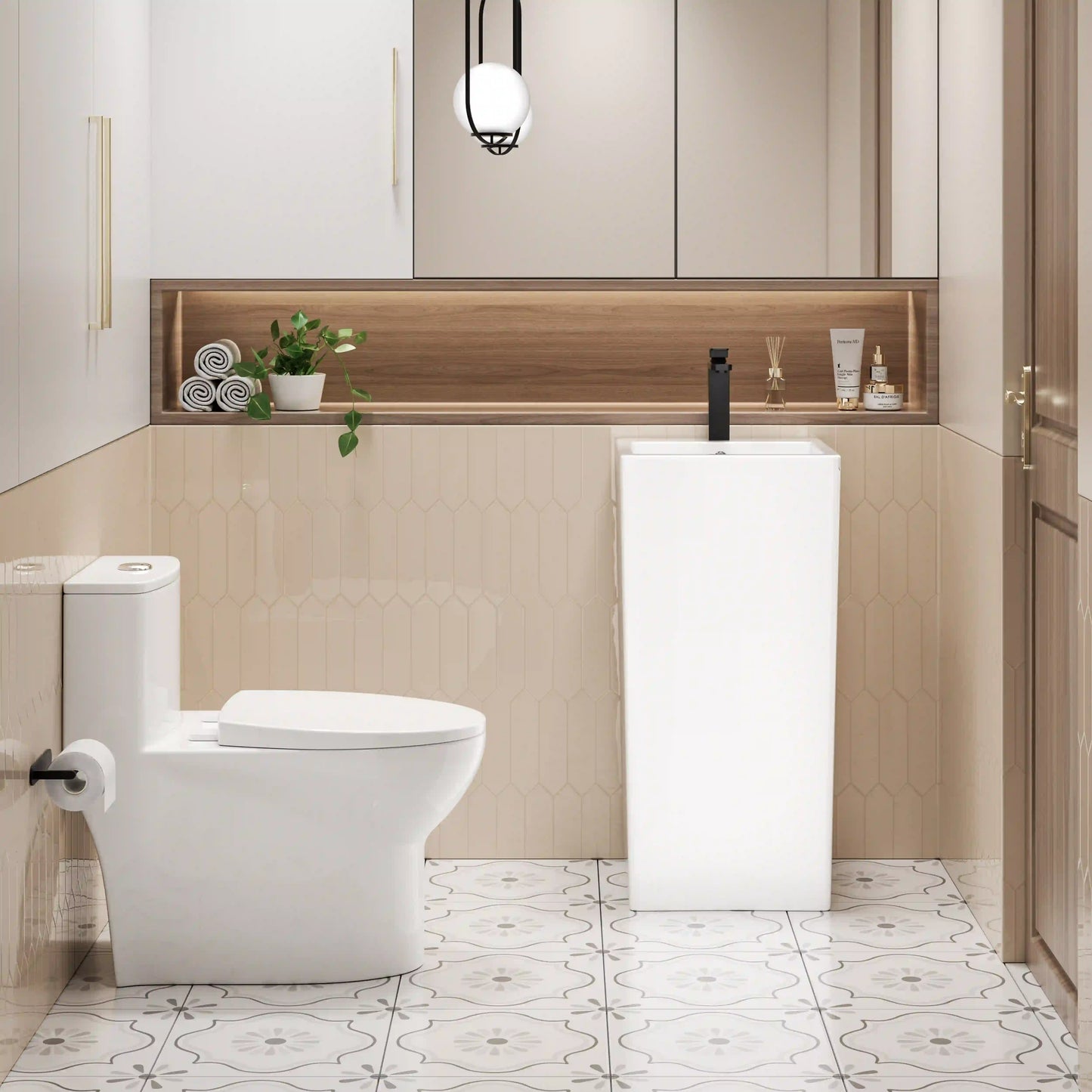Turner 33" H White Square Freestanding Pedestal Sink