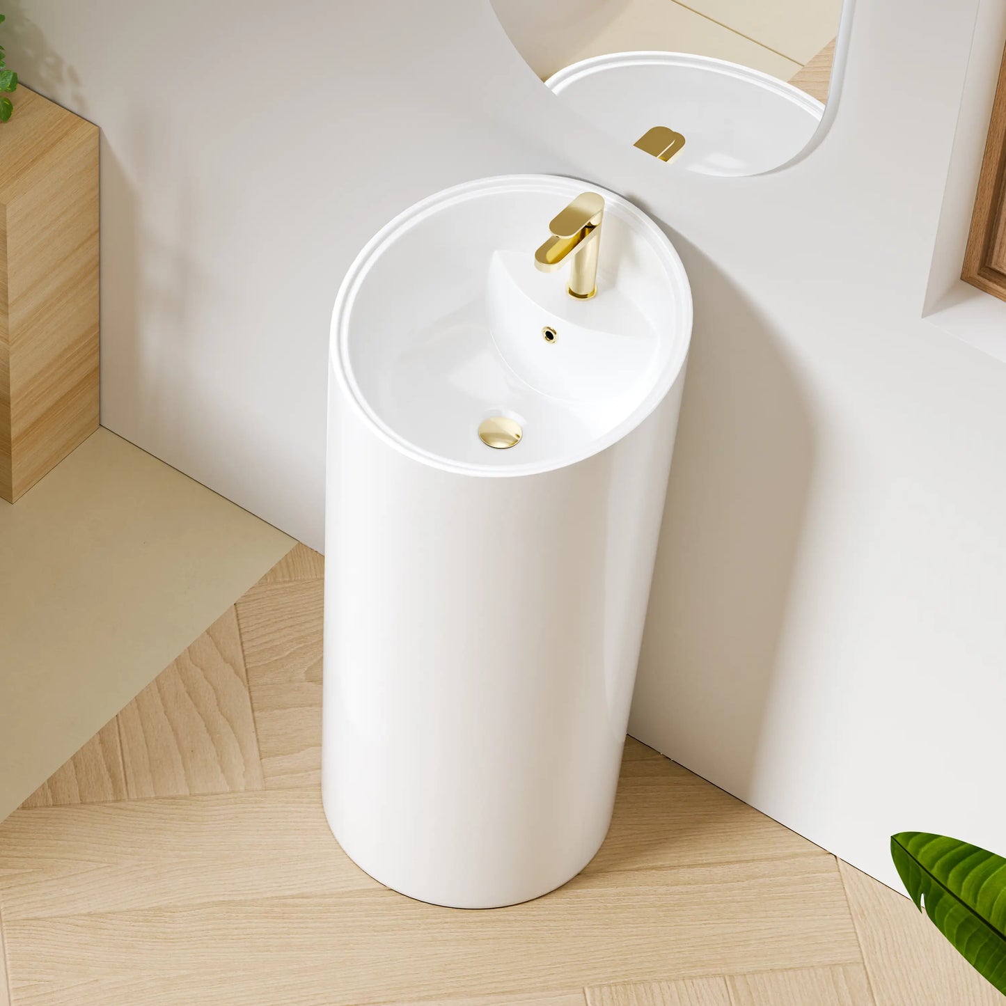 Reno 38" H Vitreous China Circular One-Piece Freestanding Pedestal Bathroom Sink with Overflow