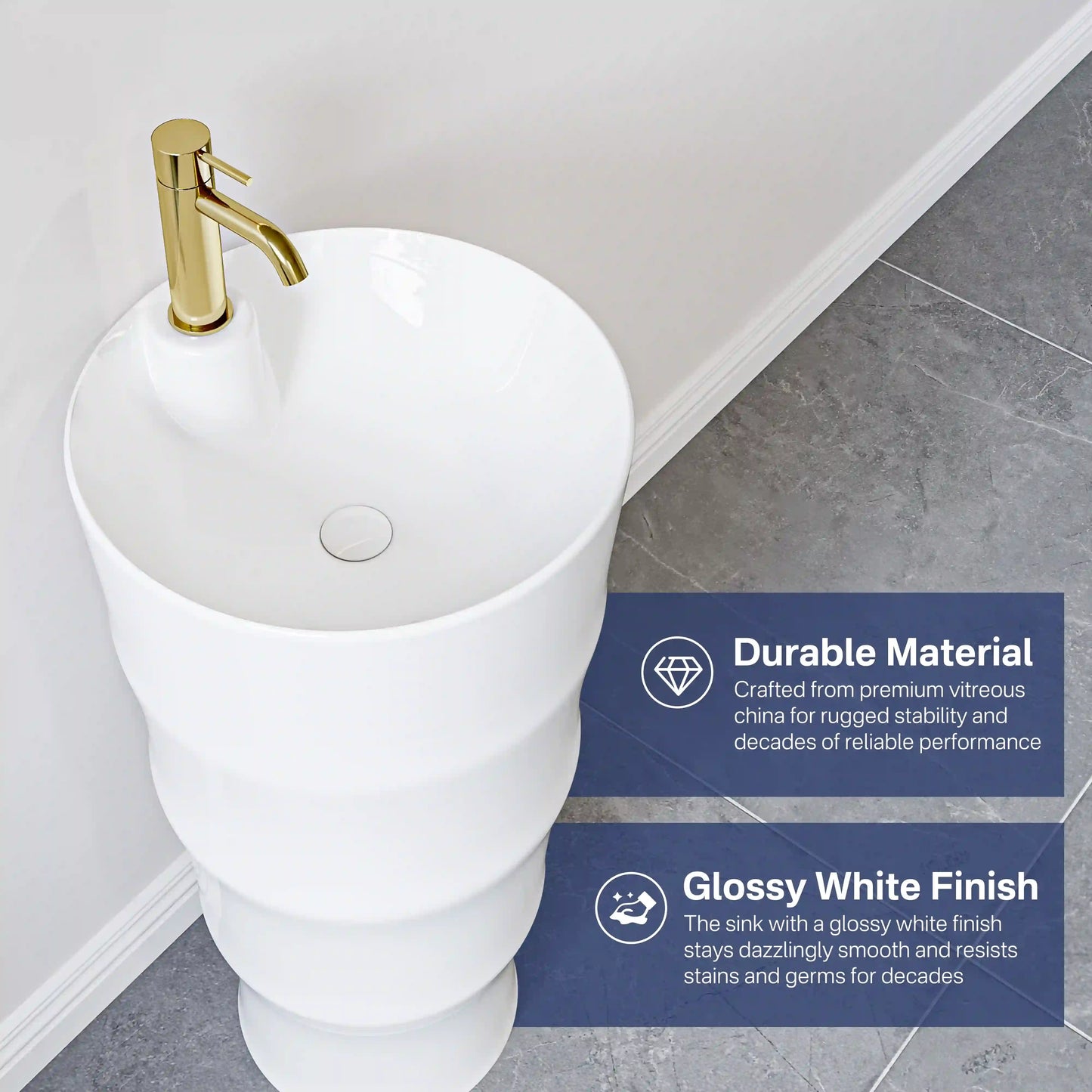 Brooklyn 32" H Crisp White Ceramic Circular Freestanding Pedestal Bathroom Sink