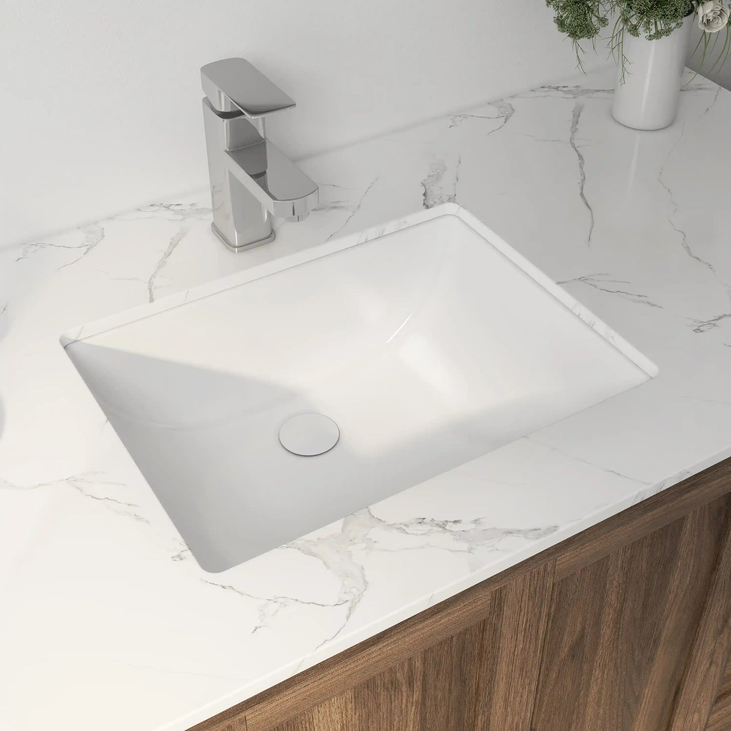 Denbigh 18" x 13" Rectangular Undermount Vitreous China Bathroom Sink in White with Overflow