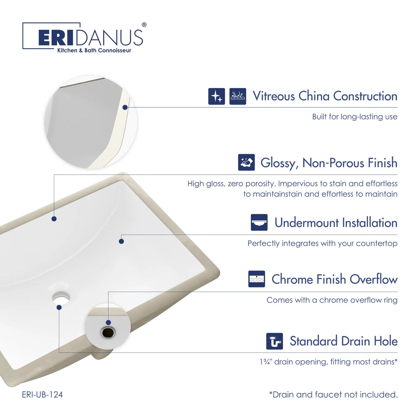 Denbigh 21" x 15" Rectangular Undermount Vitreous China Sink