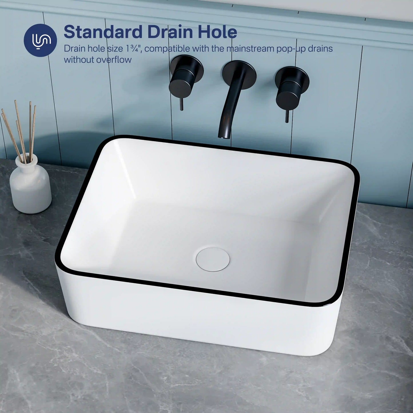Denbigh 19" x 14'' White Vitreous China Rectangular Vessel Bathroom Sink
