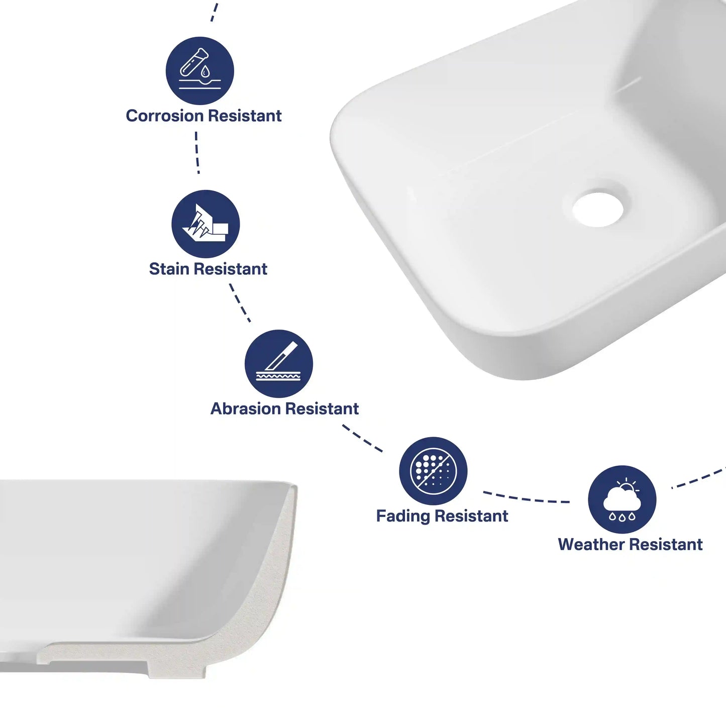 16" x 12" Rectangular White Ceramic Bathroom Vessel Sink