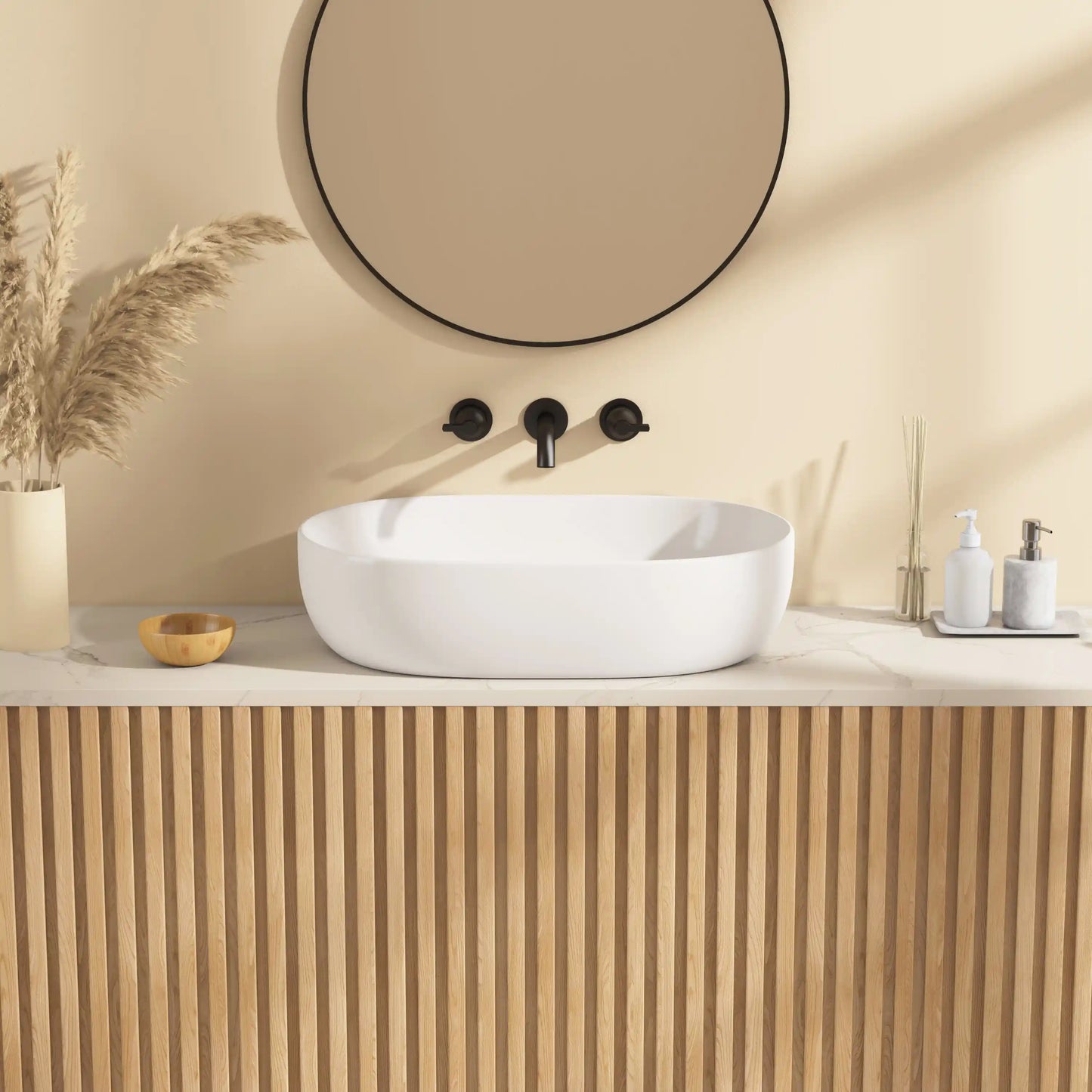Salerno Oval Vessel White Porcelain Bathroom Sink Available in Multiple Sizes