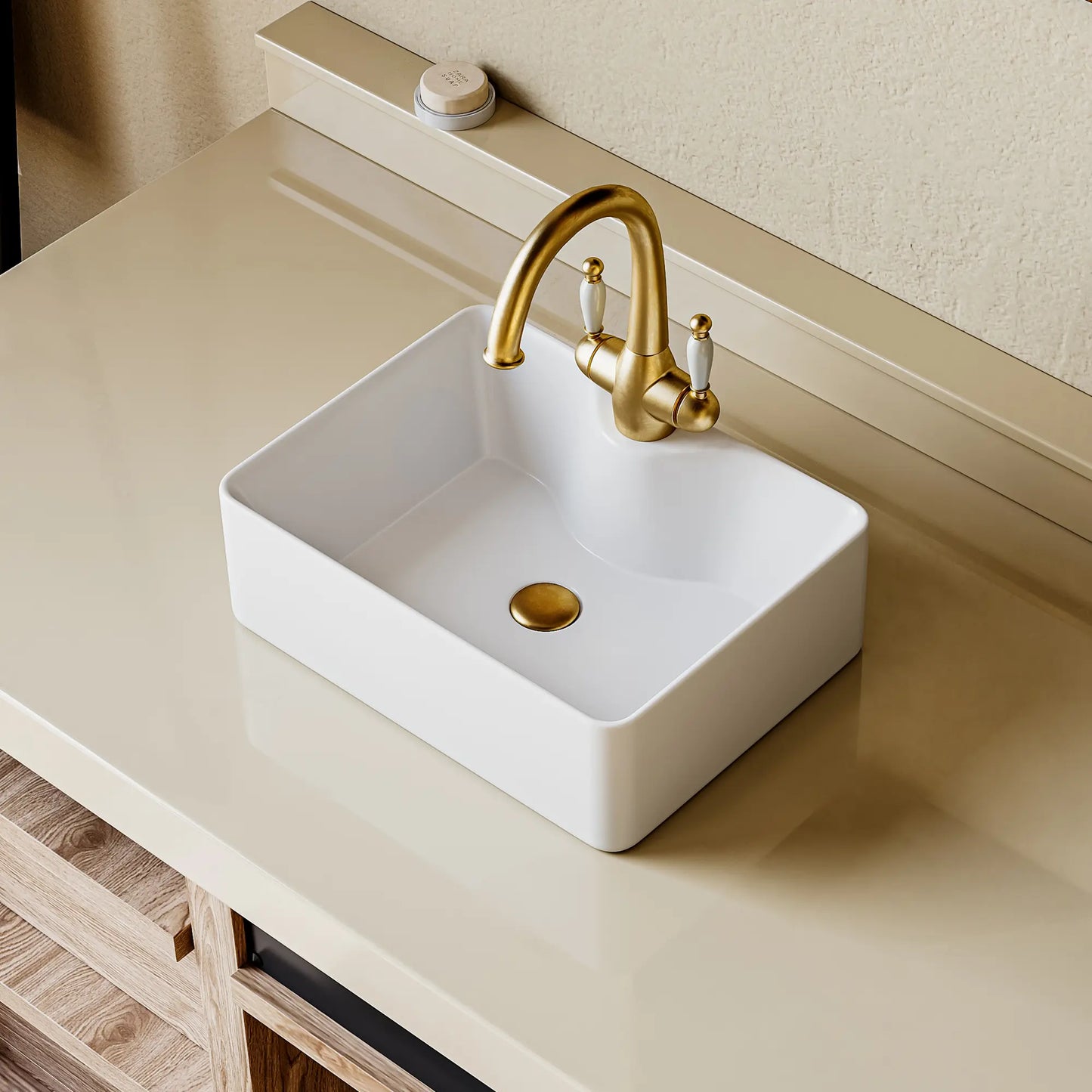 16" x 12" Rectangular Vitreous China Vessel Bathroom Sink with Faucet Hole