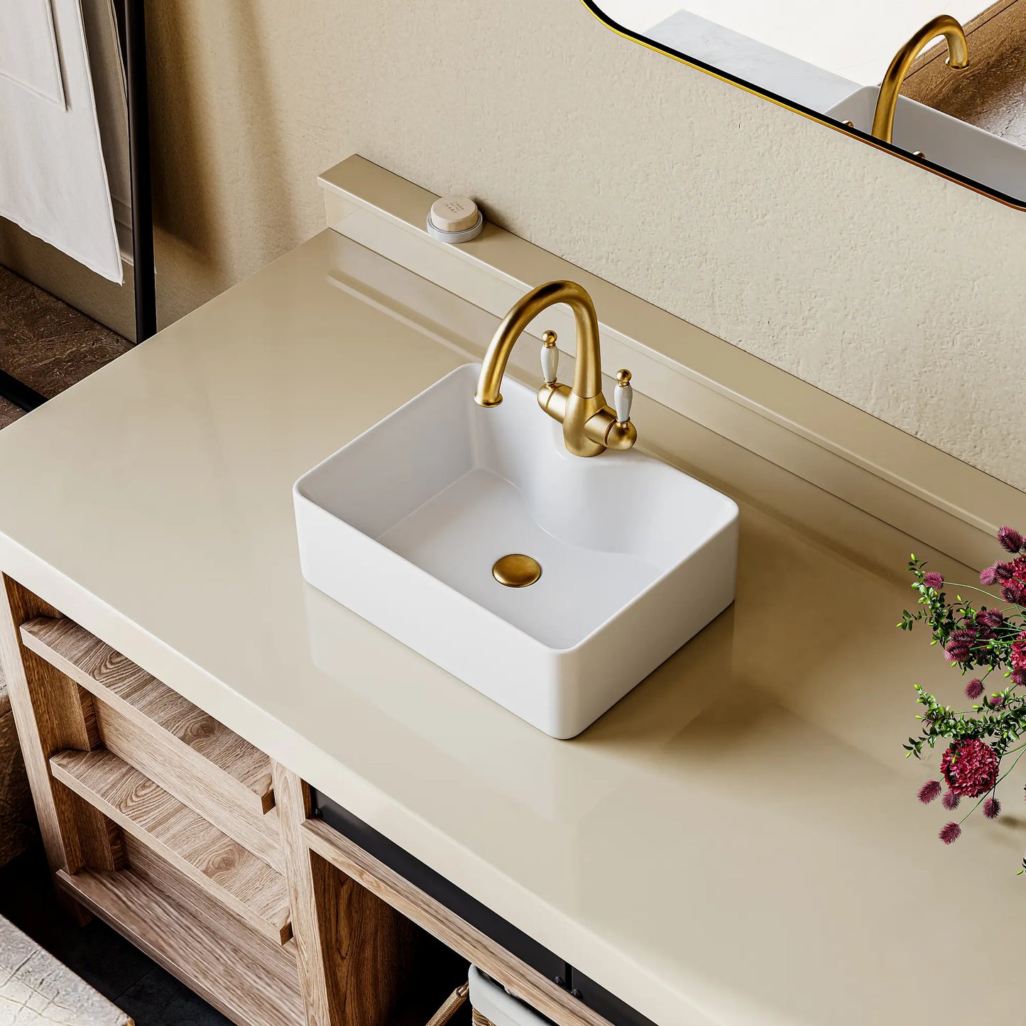 16" x 12" Rectangular Vitreous China Vessel Bathroom Sink with Faucet Hole
